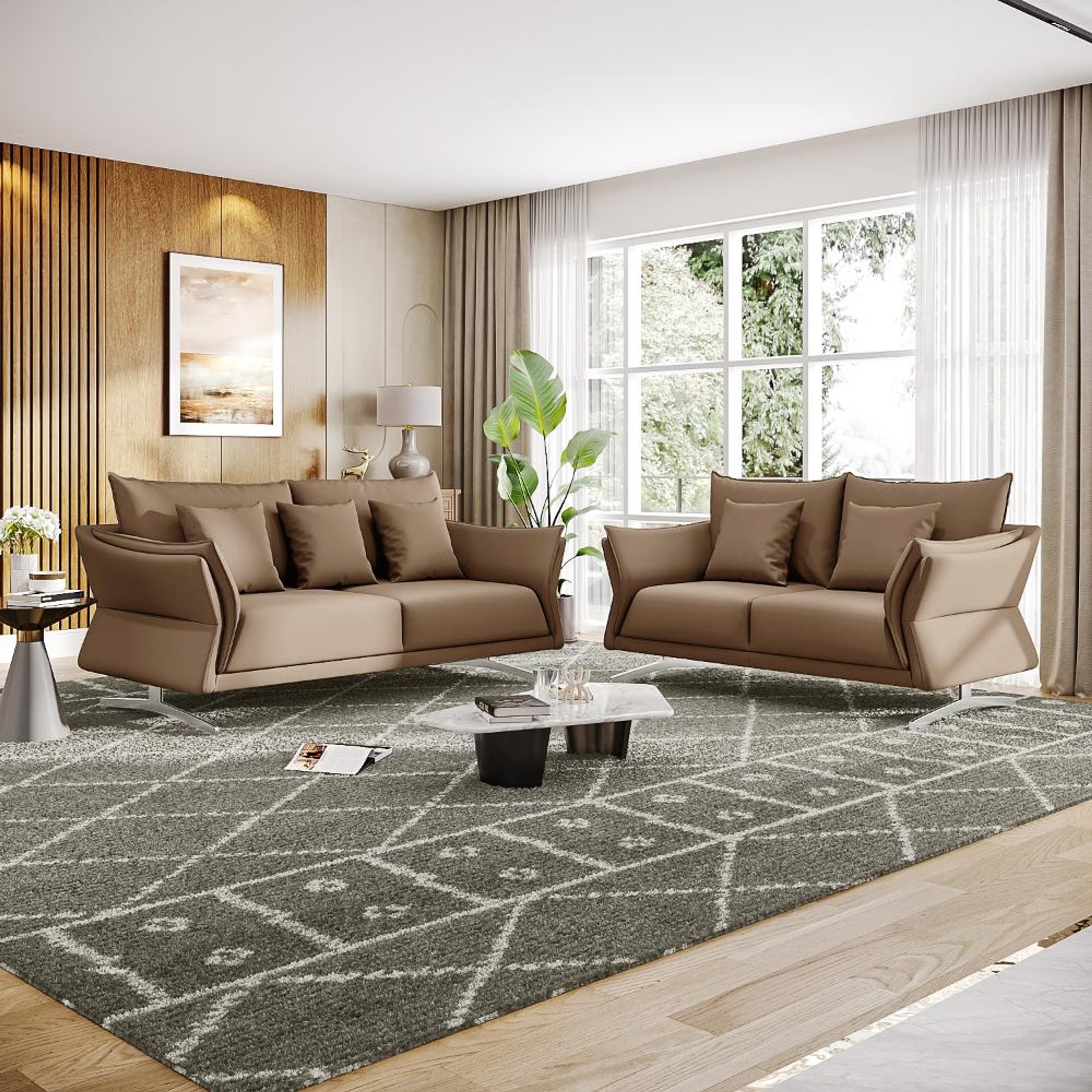 Wakefit Kiribati Sofa Set (3+2) Seater Regular, Set (3+2), Cappuccino