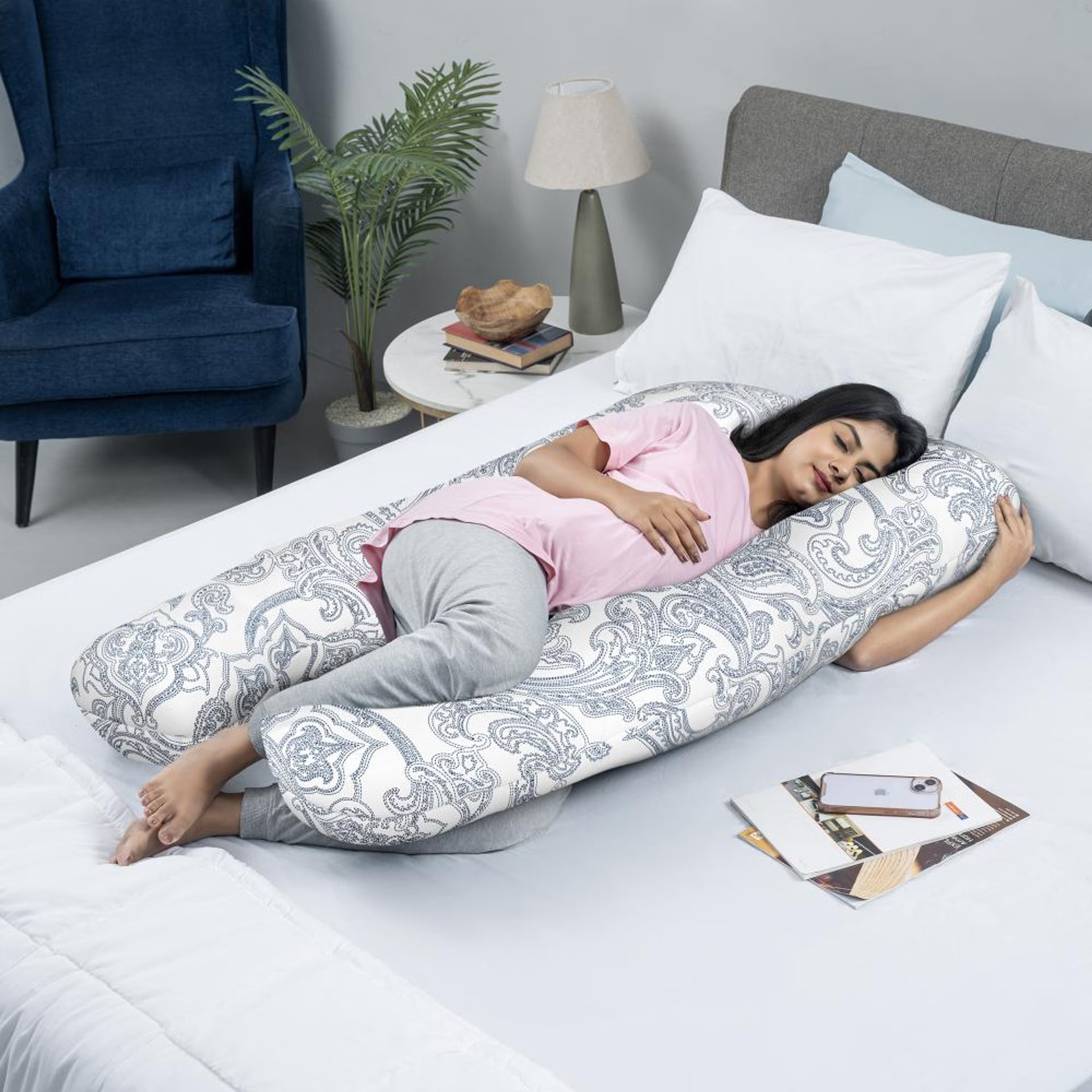 Maternity Pillow for Pregnancy Support | U Shape | 100% Cotton & Machine Washable Cover | Paisley U Shape, Cotton, Paisley