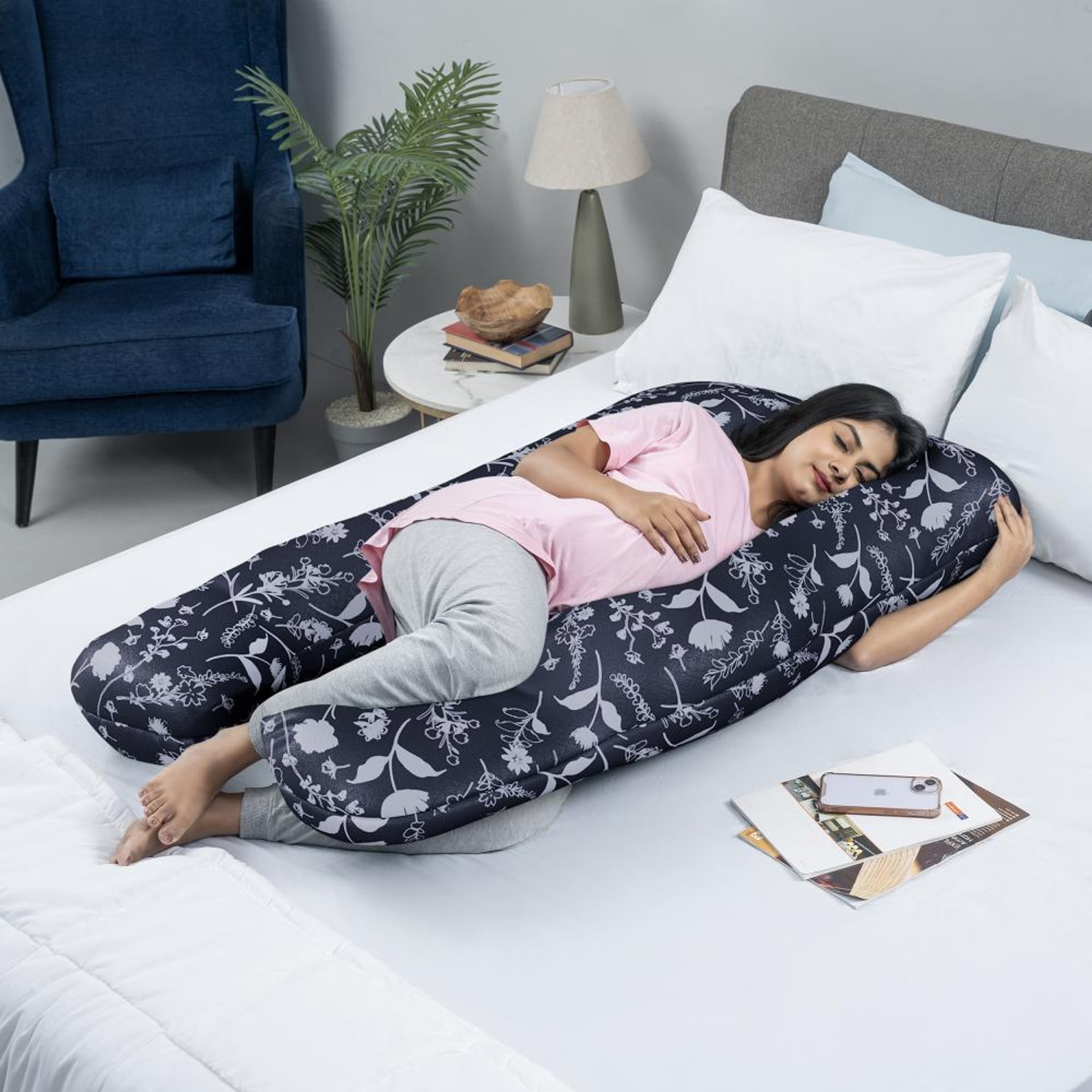 Maternity Pillow for Pregnancy Support | U Shape | 100% Cotton & Machine Washable Cover | Evelyn U Shape, Cotton, Evelyn