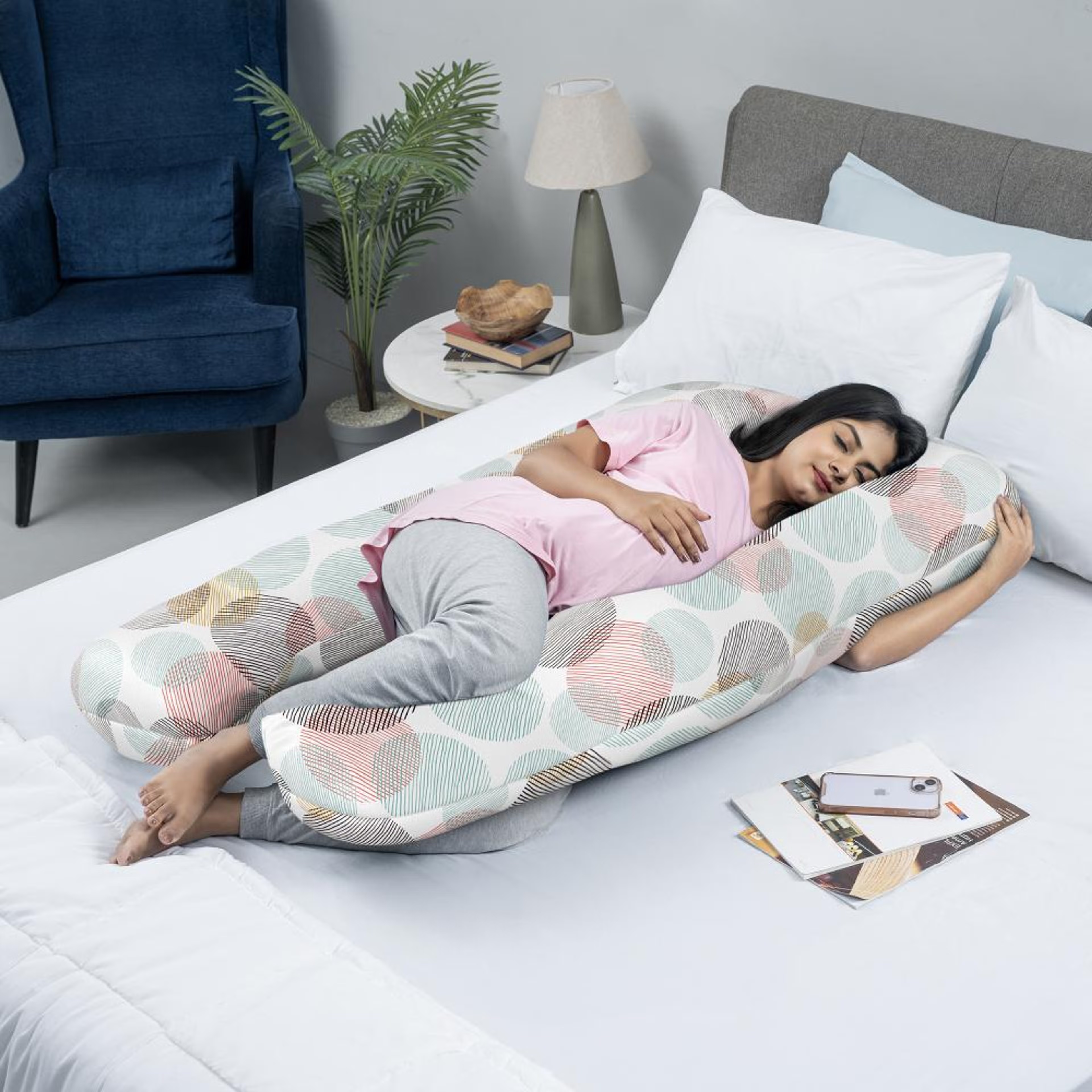Home 31 Maternity Pillow for Pregnancy Support | U Shape | 100% Cotton & Machine Washable Cover | Moonsine U Shape, Cotton, Moonsine