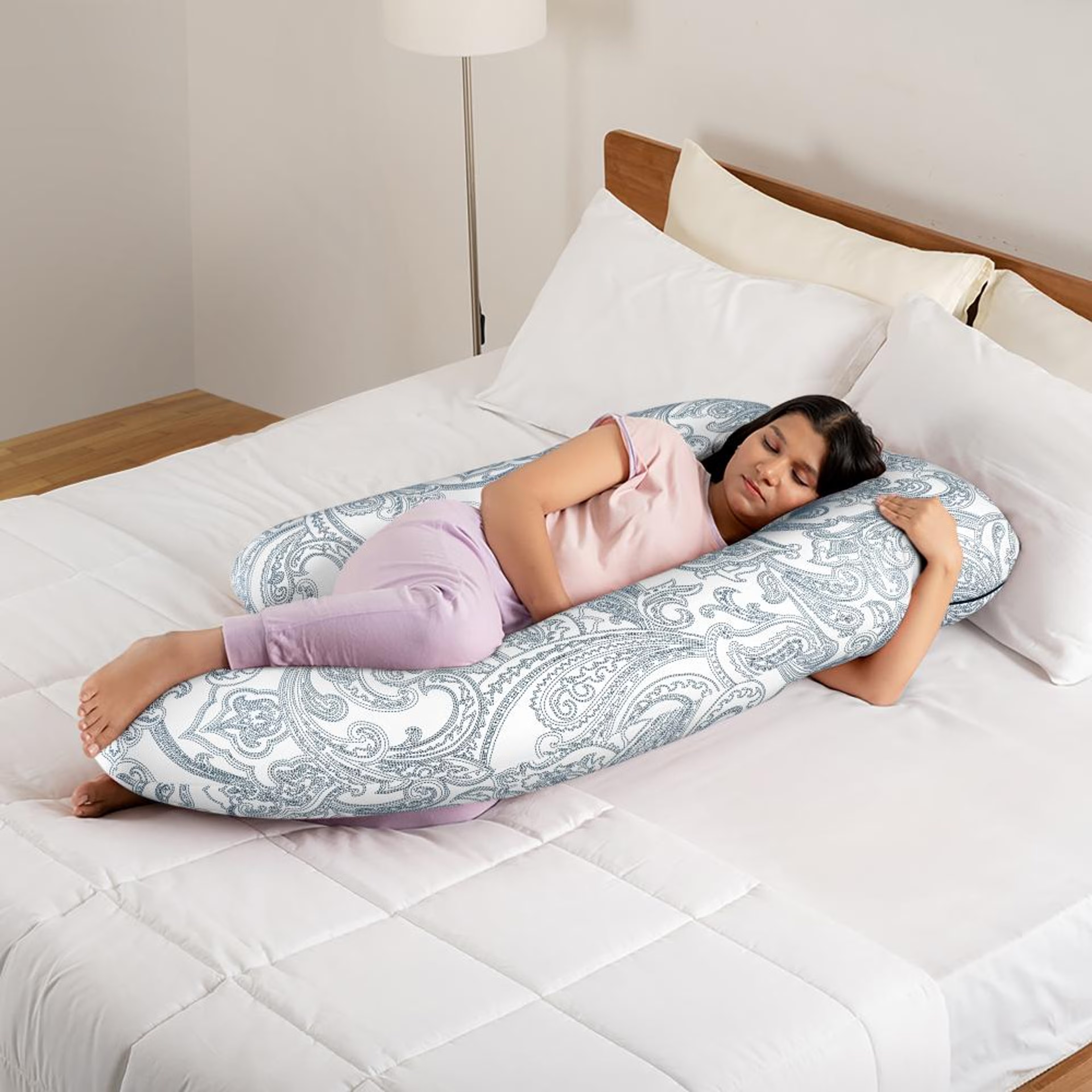 Maternity Pillow for Pregnancy Support | G Shape | 100% Cotton & Machine Washable Cover | Paisley G Shape, Cotton, Paisley
