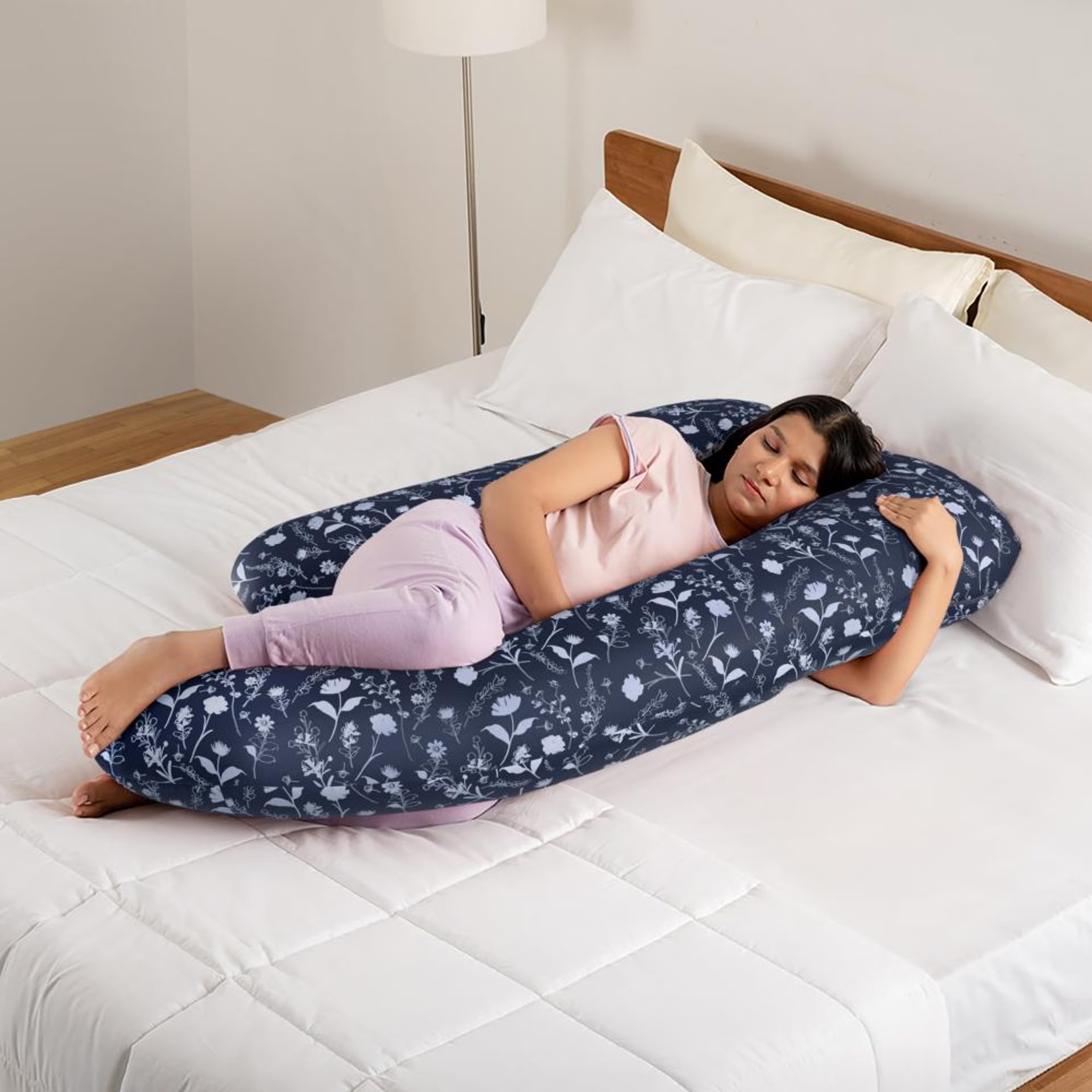 Maternity Pillow for Pregnancy Support | G Shape | 100% Cotton & Machine Washable Cover | Evelyn G Shape, Cotton, Evelyn