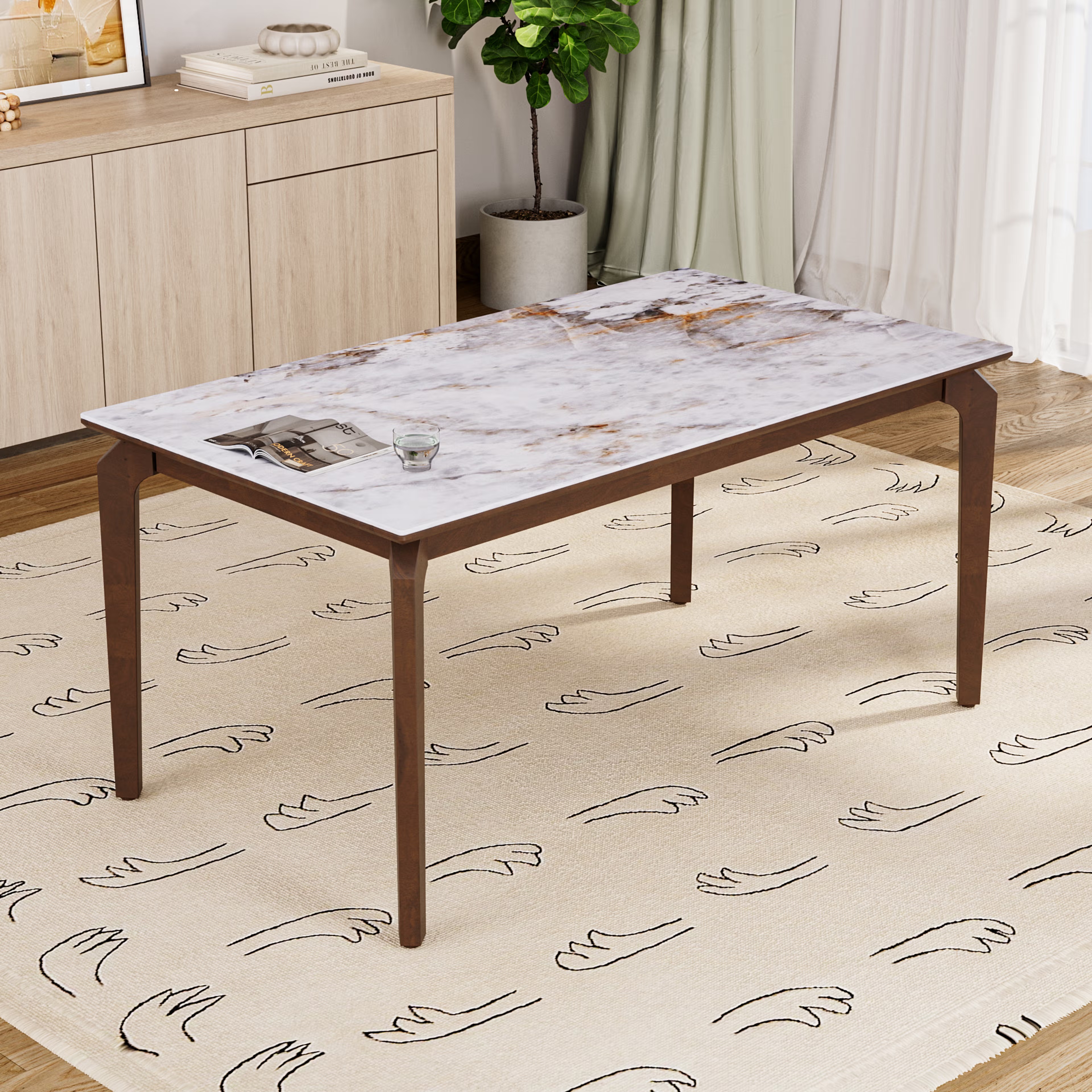 Home 34 Wakefit Kite 6 Seater Dining Table 6 Seater, Irish Walnut