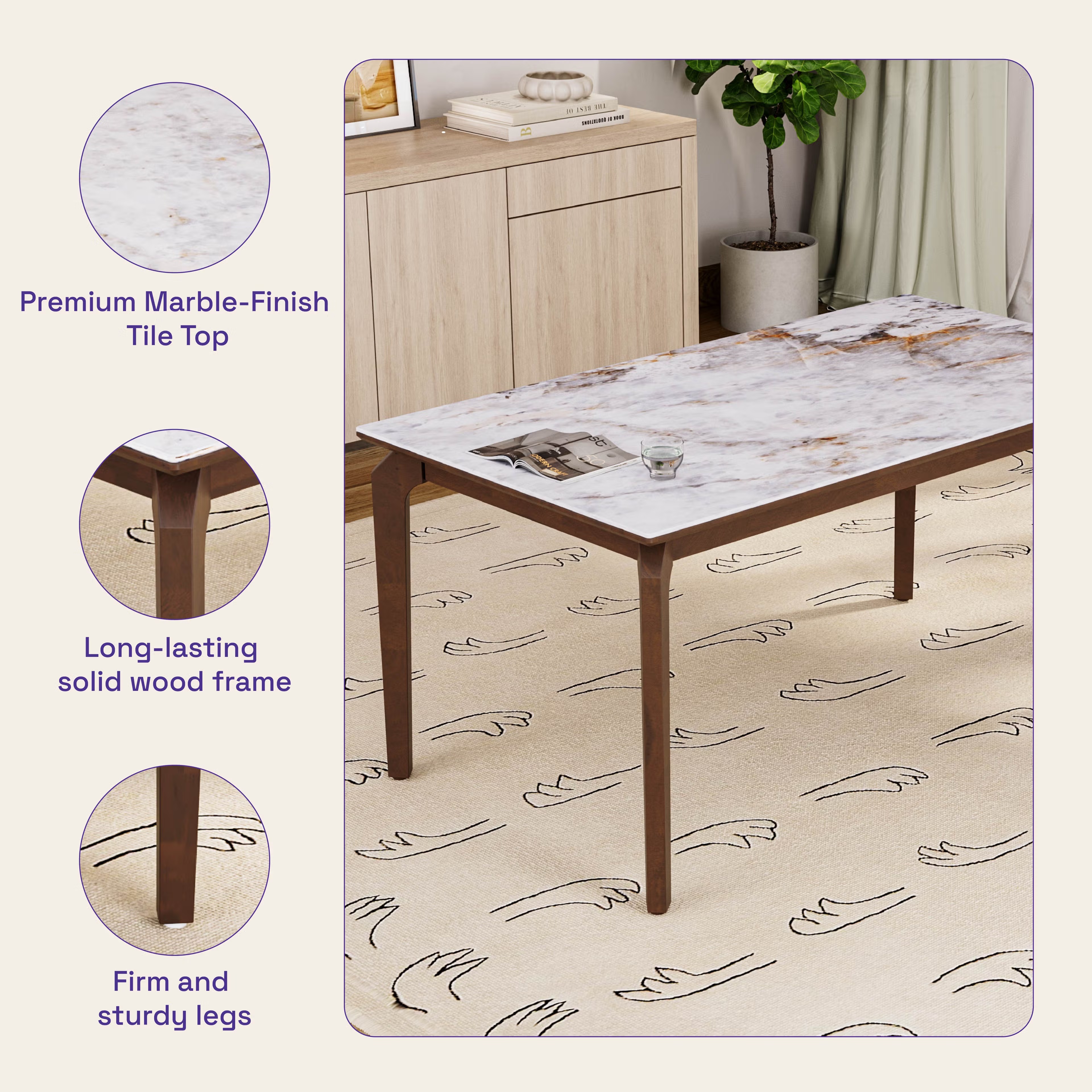 Home 35 Wakefit Kite 6 Seater Dining Table 6 Seater, Irish Walnut