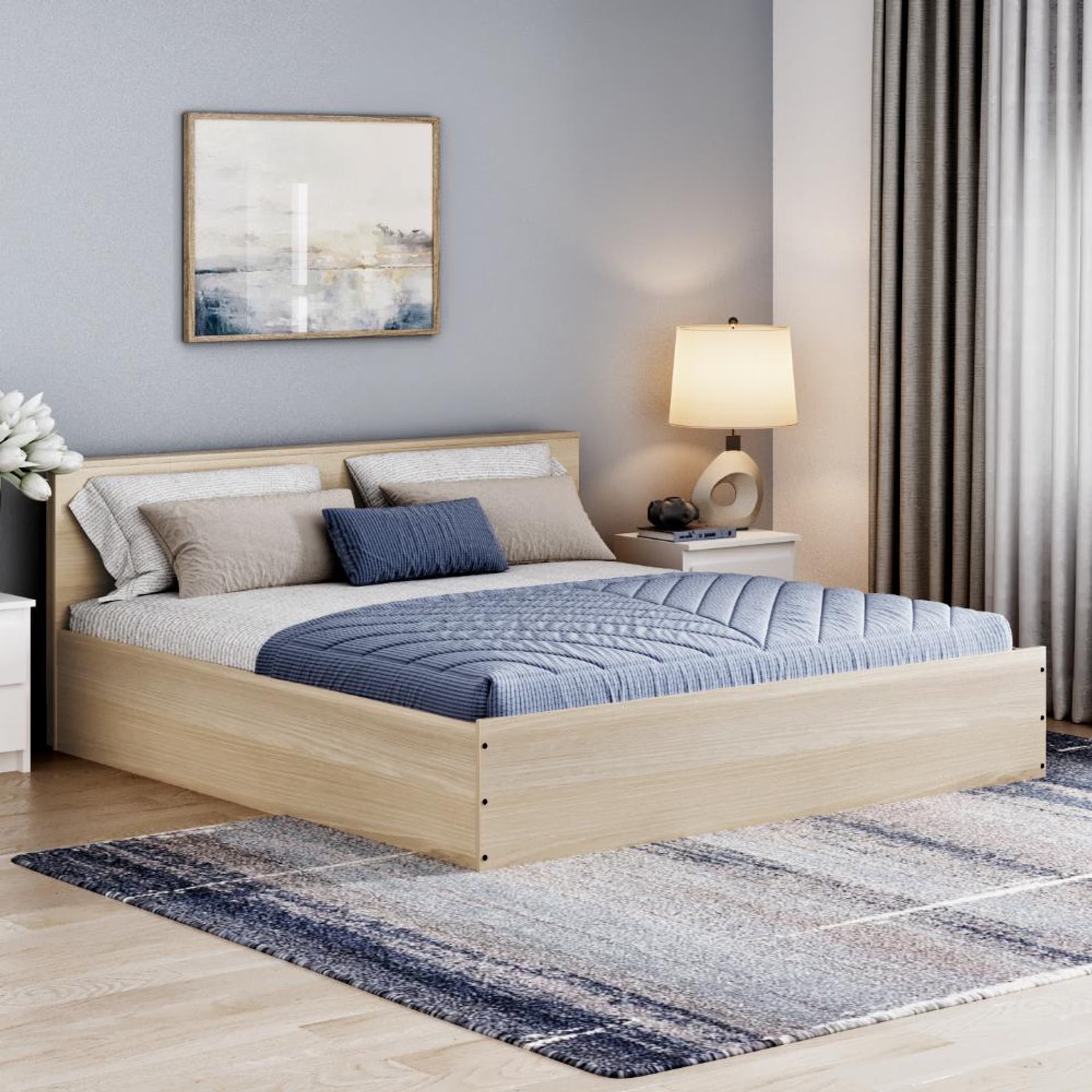 Wakefit Taurus King Storage Engineered Wood Bed - Mouldou Acacia King - 78" x 72\