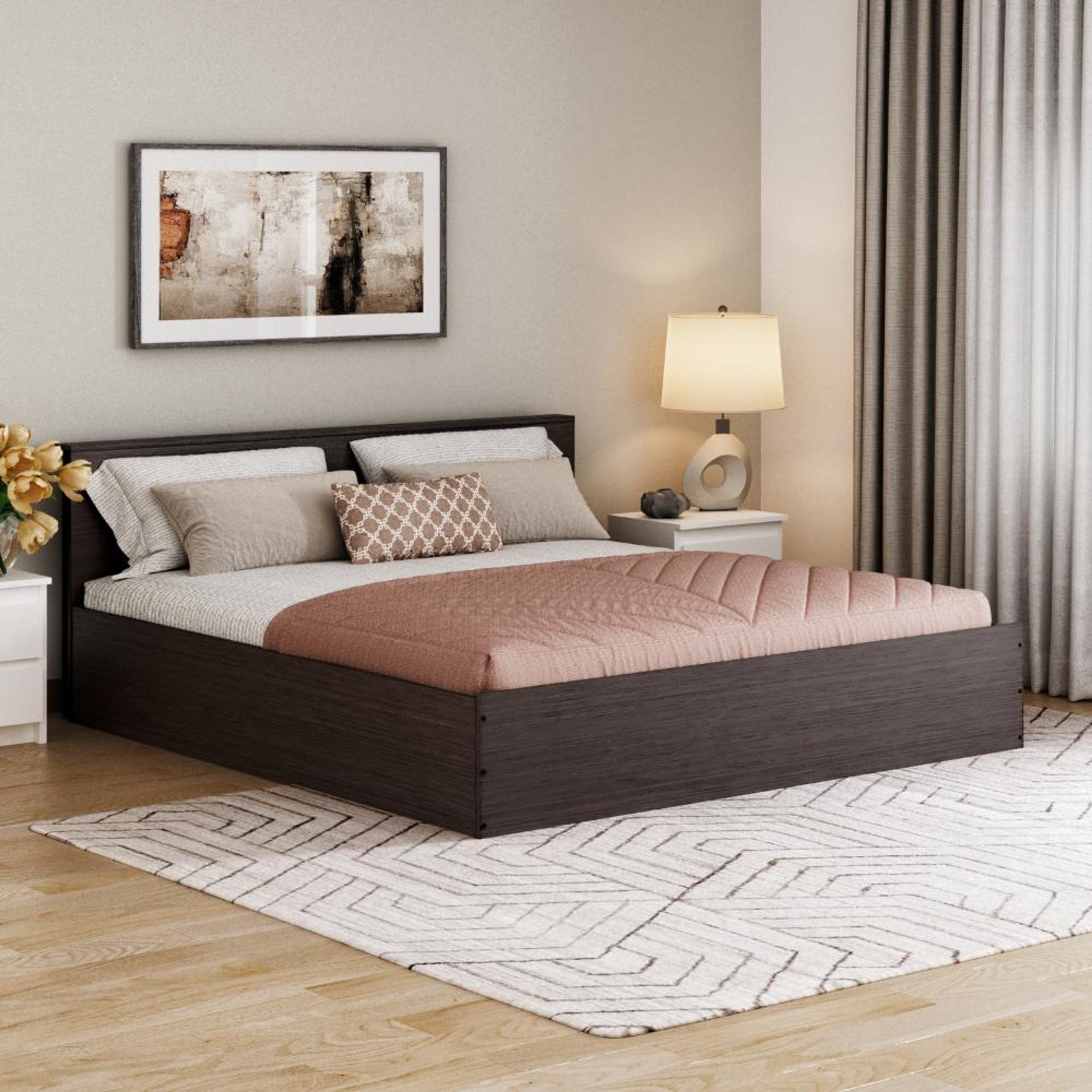 Wakefit Taurus King Storage Engineered Wood Bed - Wenge King - 78" x 72\