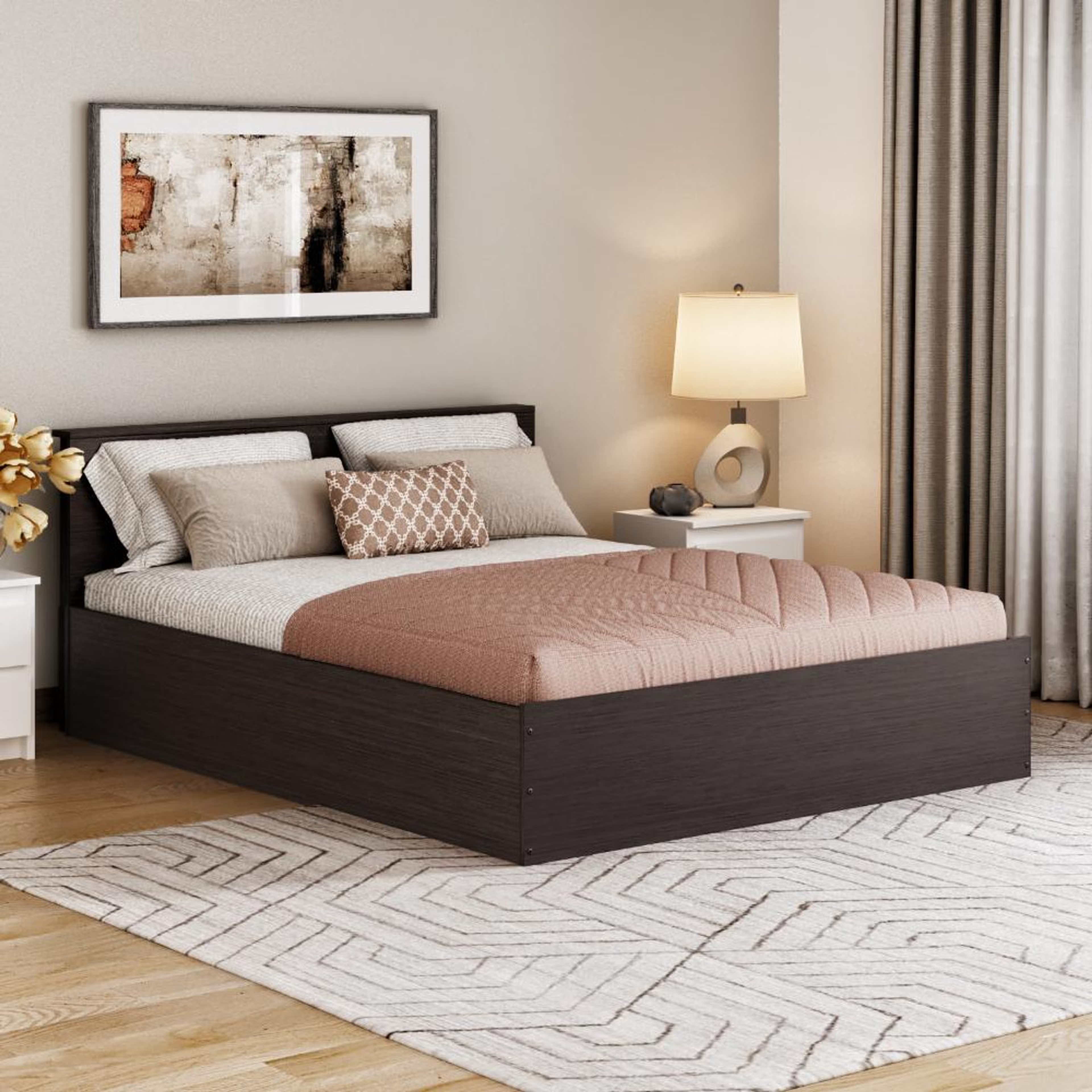 Wakefit Taurus Queen Storage Engineered Wood Bed - Wenge Queen - 78" x 60\