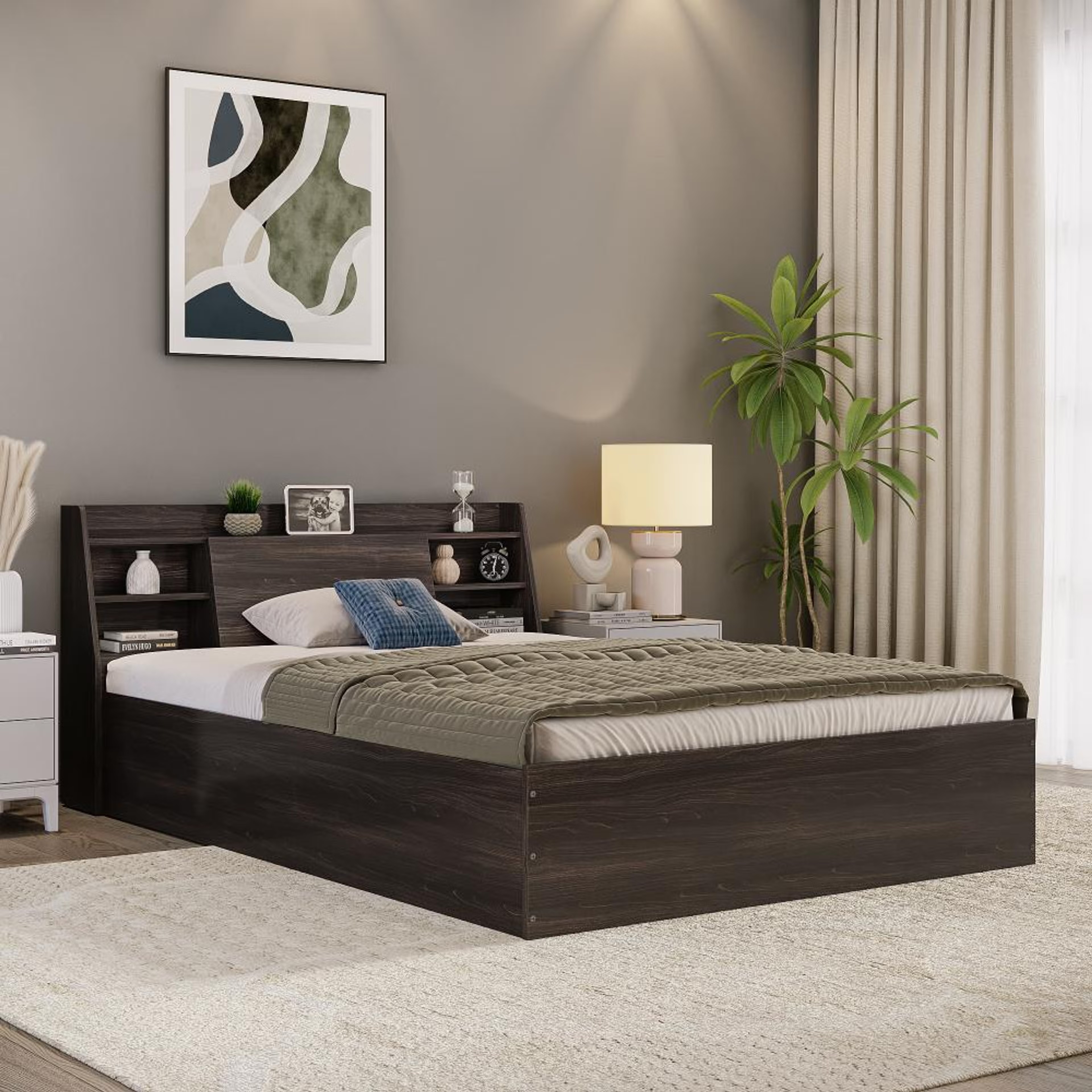 Wakefit Leo Queen Storage Engineered Wood Bed - Wyoming maple Queen - 78" x 60\