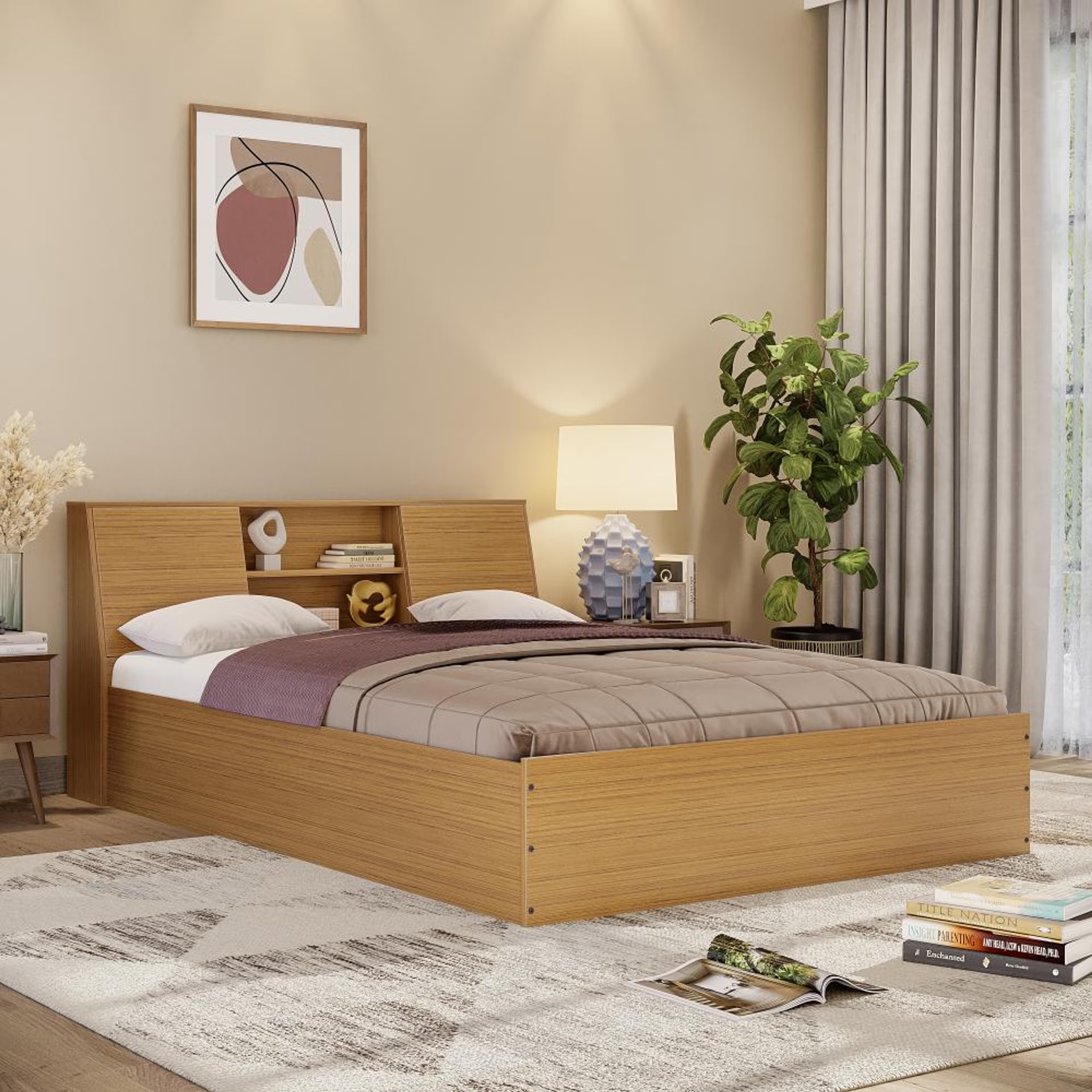 Wakefit Orion Queen Storage Engineered Wood Bed - Urban Teak Queen - 78" x 60\