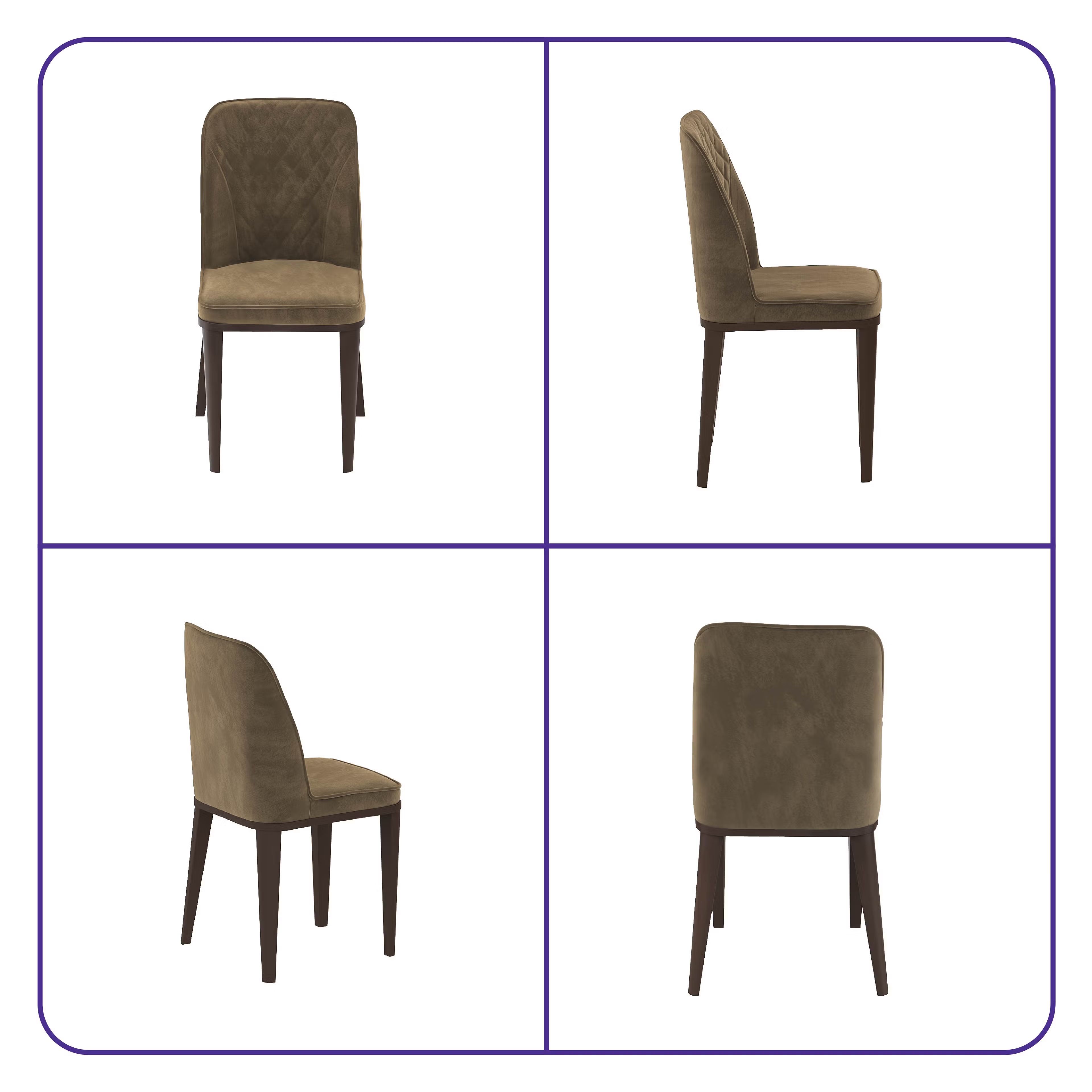 Wakefit Venza Metal Dining Chair - Stone With Cushion, Velvet Stone, Dark Brown