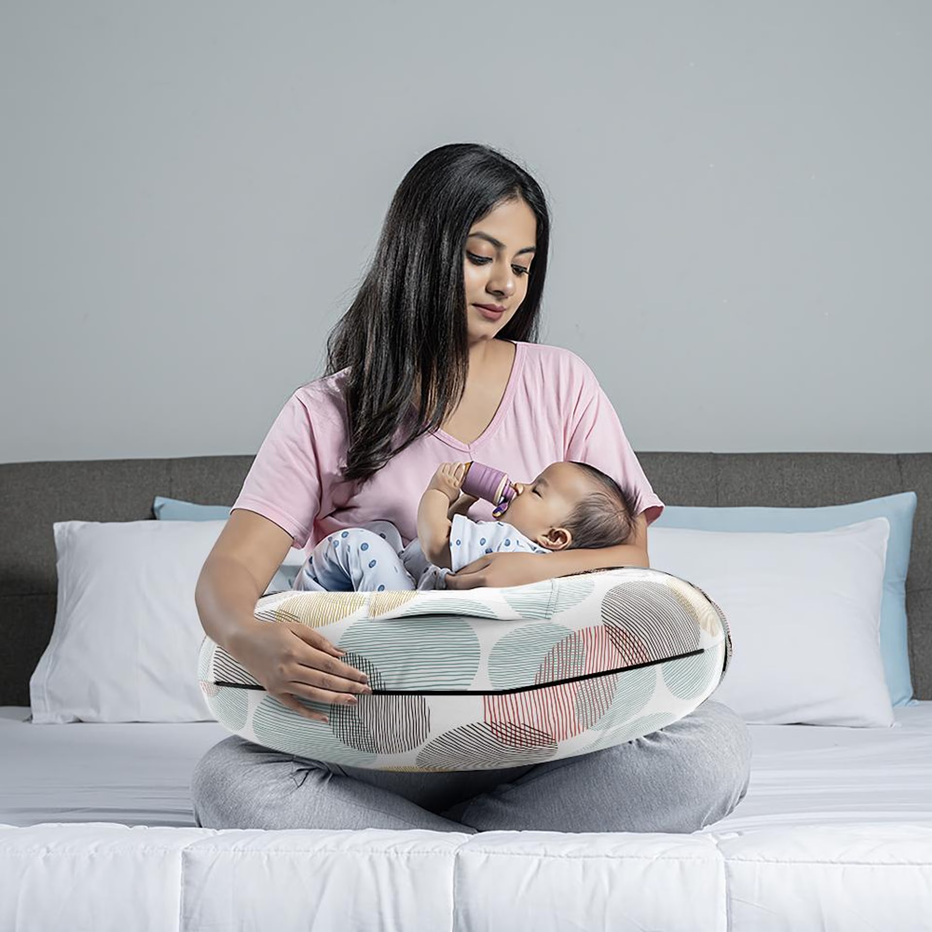 Nursing Pillow For Feeding & Baby Care | 100% Cotton & Machine Washable Cover | Moonsine Advanced, Cotton, Moonsine