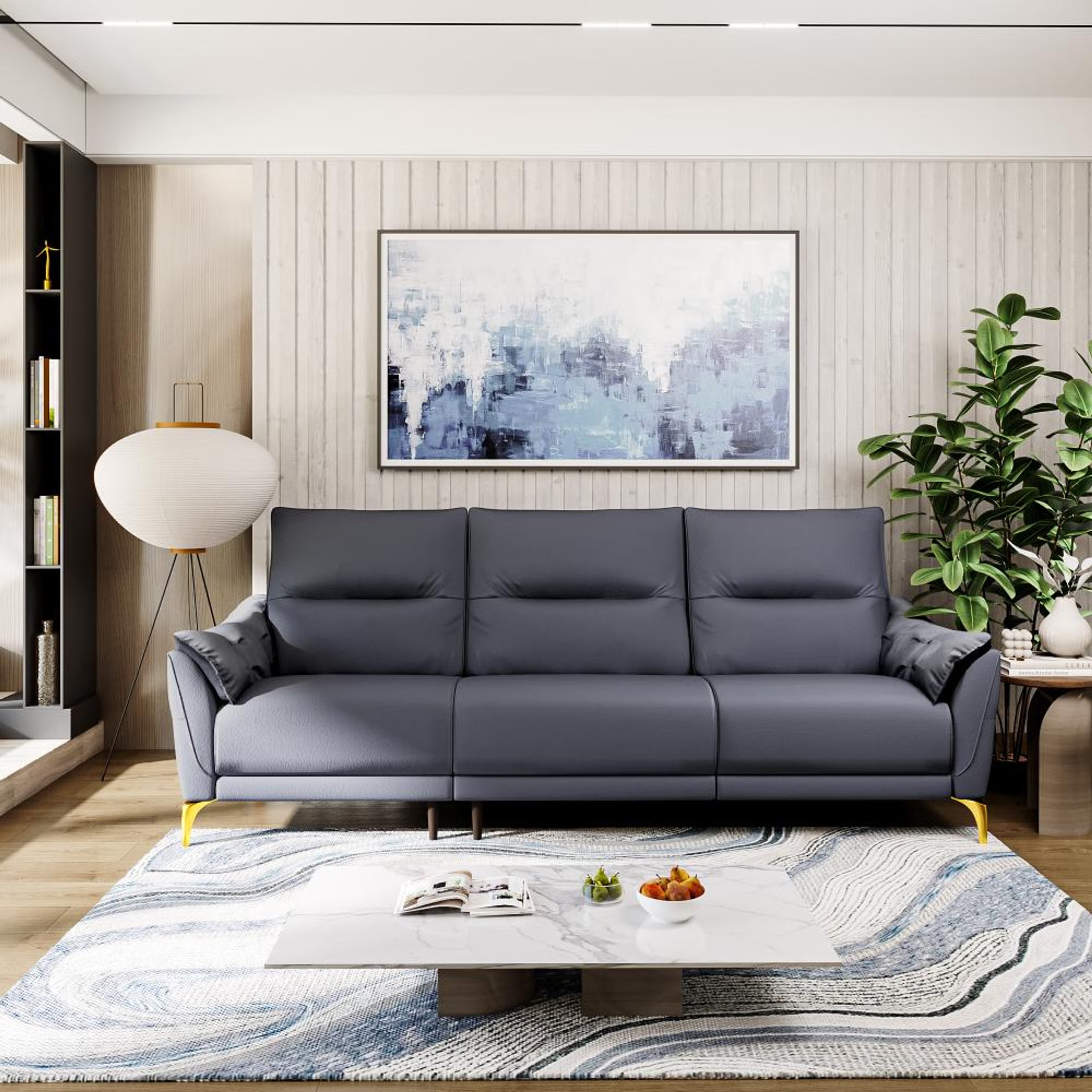 Wakefit Tuvalu Large Sofa Without Motion - Three Seater Regular, Large, Without Motion, 3 Seater, Blue