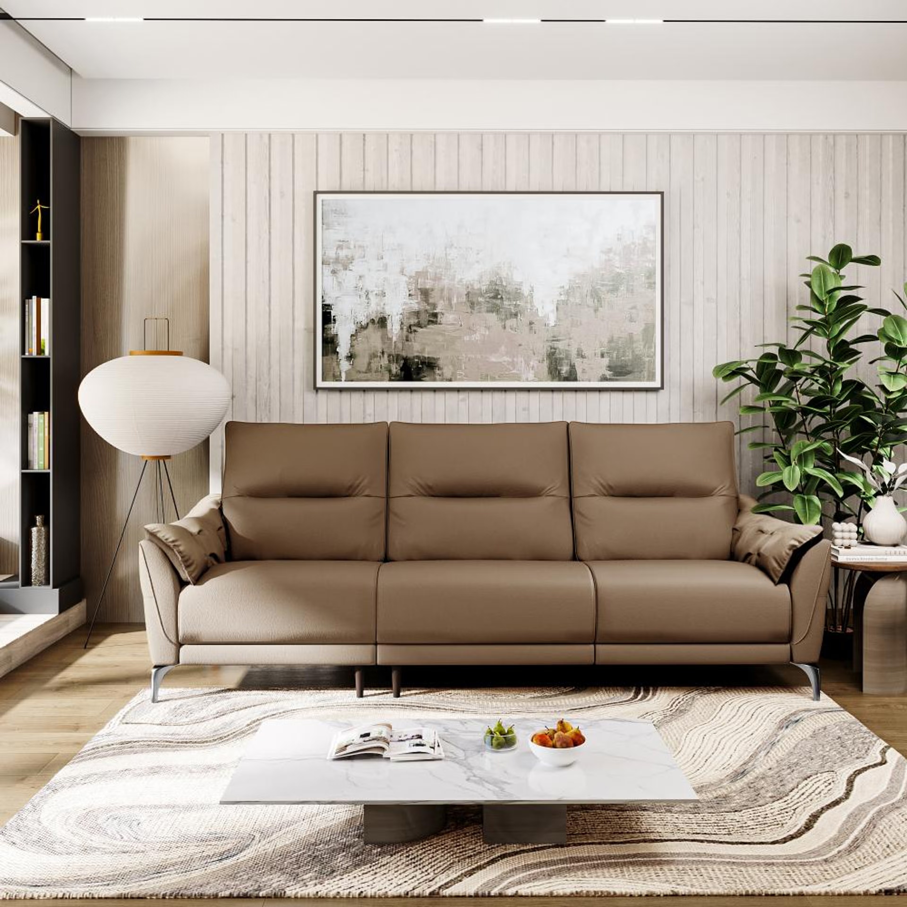 Wakefit Tuvalu Large Sofa Without Motion - Three Seater Regular, Large, Without Motion, 3 Seater, Cappuccino