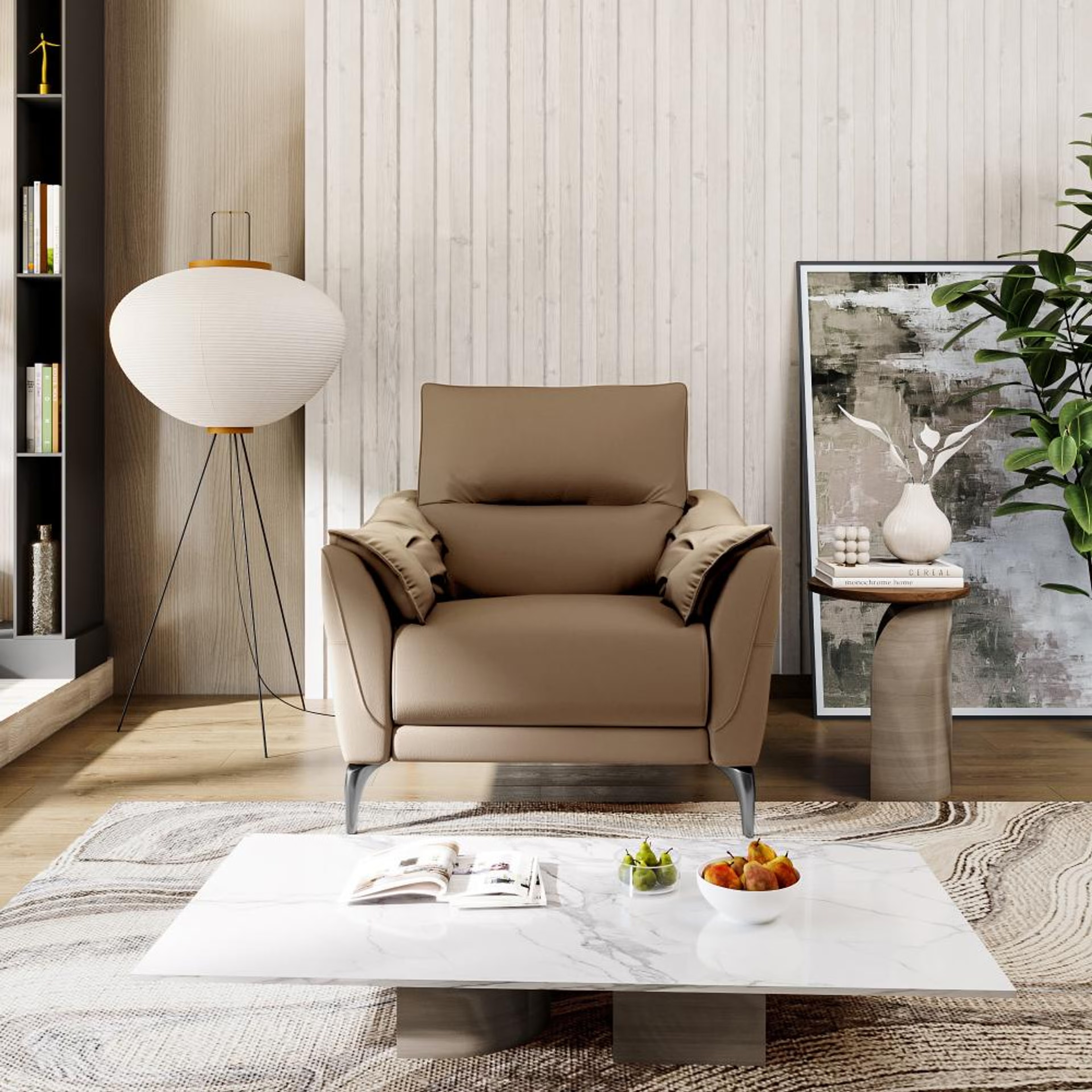 Wakefit Tuvalu Large Sofa Without Motion - Single Seater Regular, Large, Without Motion, 1 Seater, Cappuccino