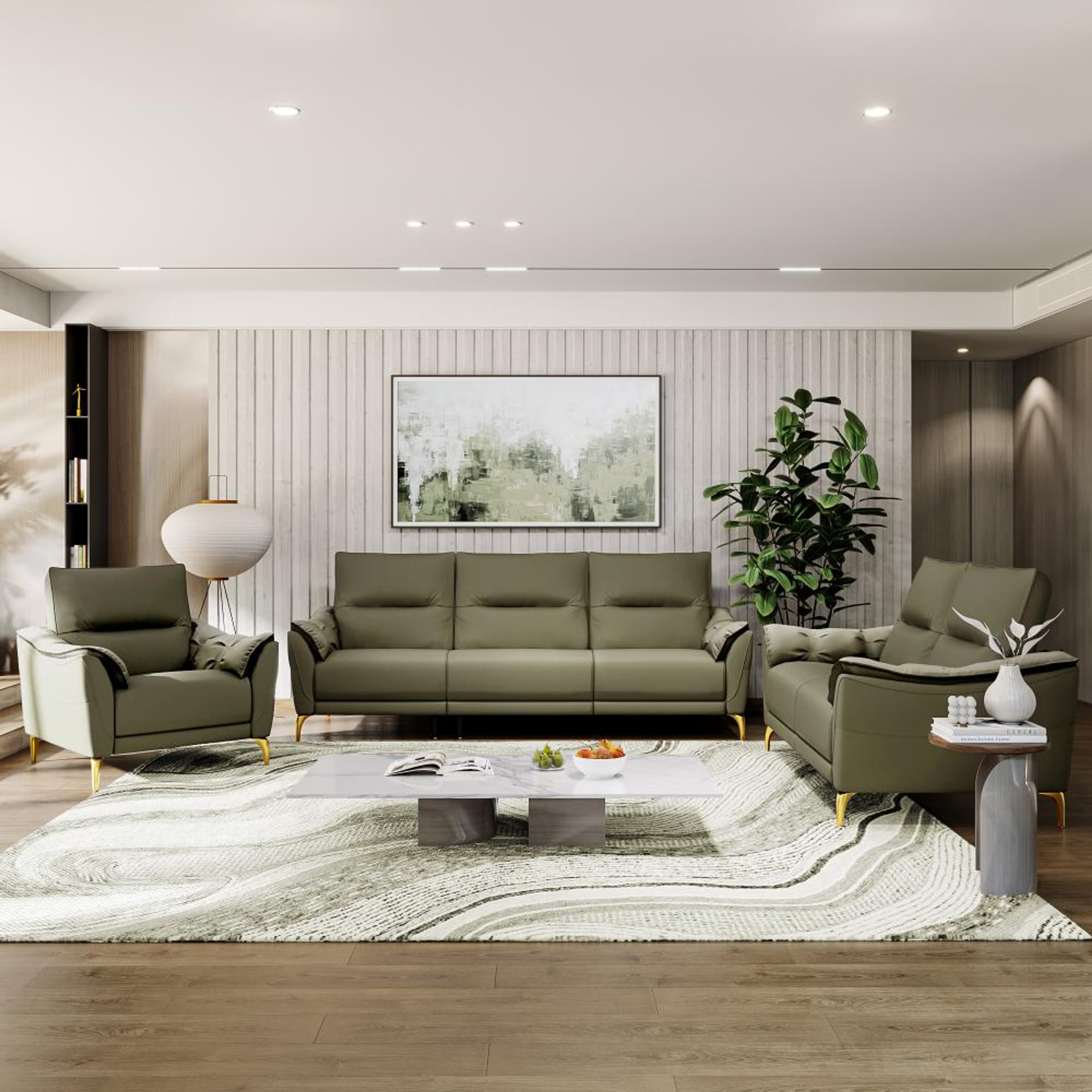 Wakefit Tuvalu Large Without Motion Sofa Set (3+2+1)Seater Regular, Large, Without Motion, Set (3+2+1), Green