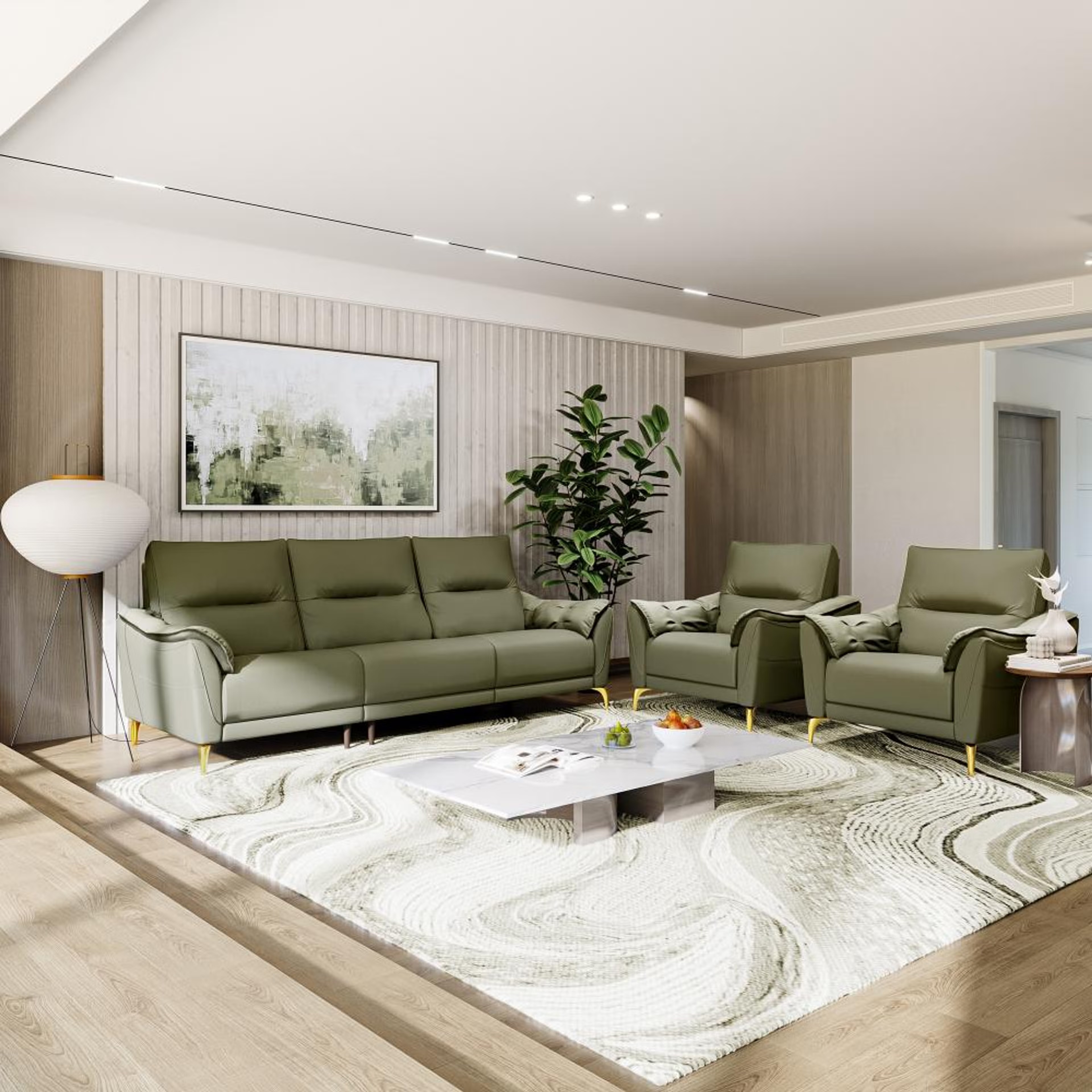 Wakefit Tuvalu Large Without Motion Sofa Set (3+1+1) Seater Regular, Large, Without Motion, Set (3+1+1), Green