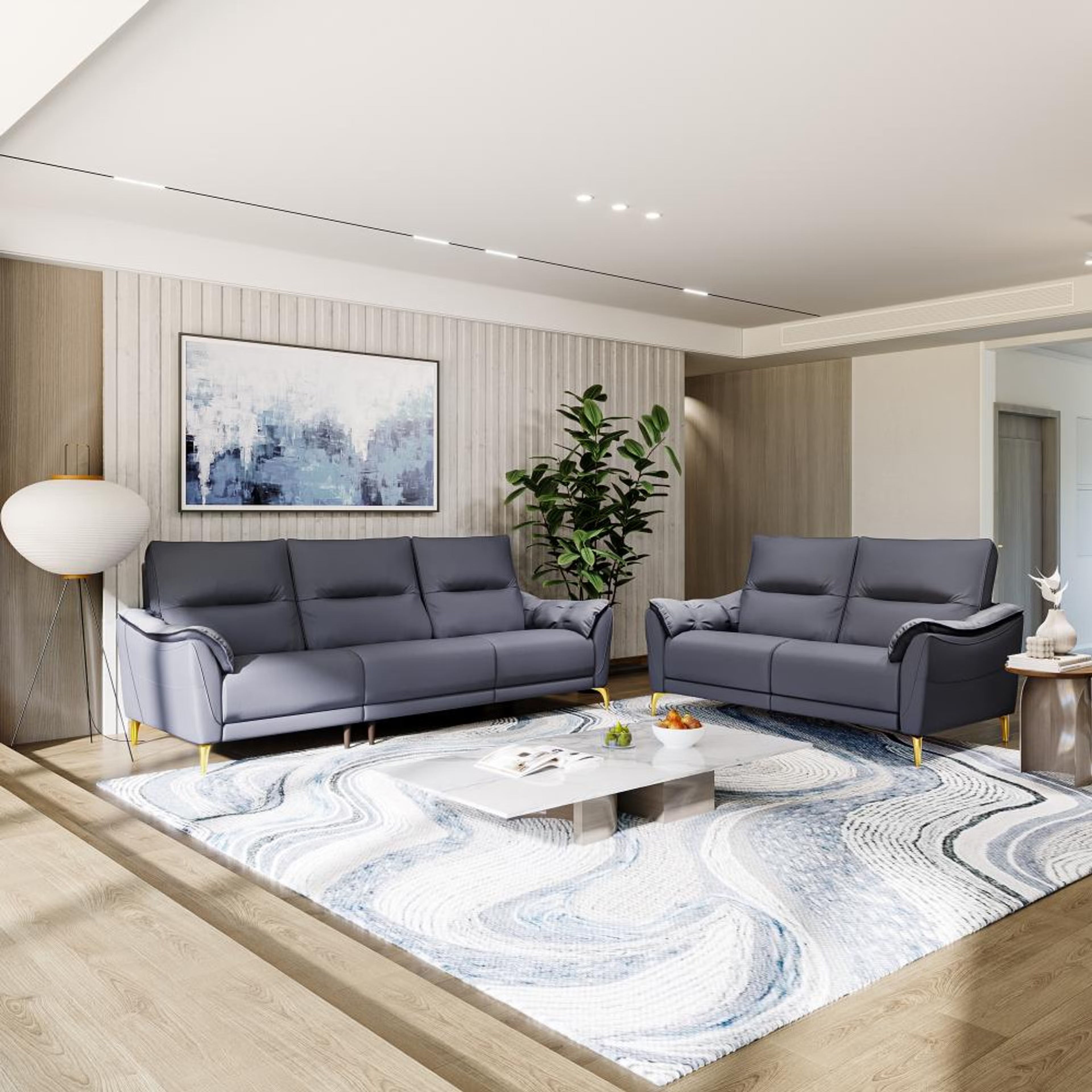 Wakefit Tuvalu Large Without Motion Sofa Set (3+2) Seater Regular, Large, Without Motion, Set (3+2), Blue