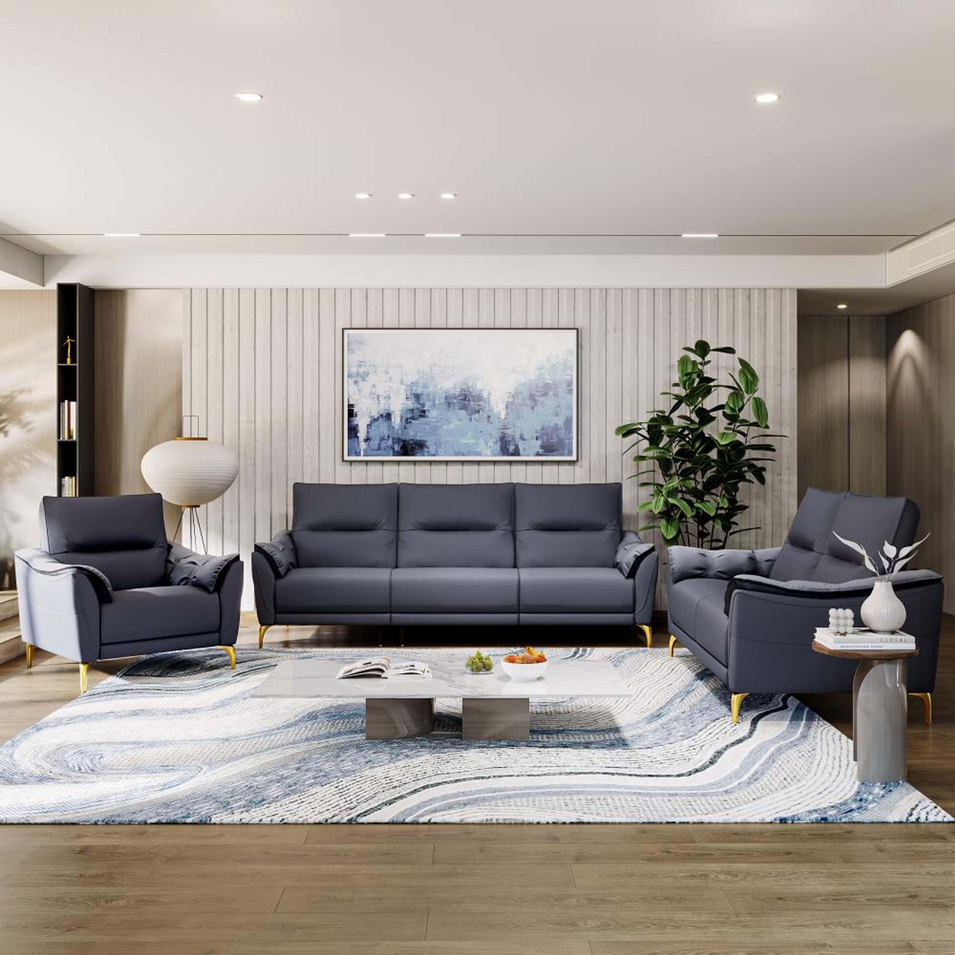 Wakefit Tuvalu Large Without Motion Sofa Set (3+2+1)Seater Regular, Large, Without Motion, Set (3+2+1), Blue