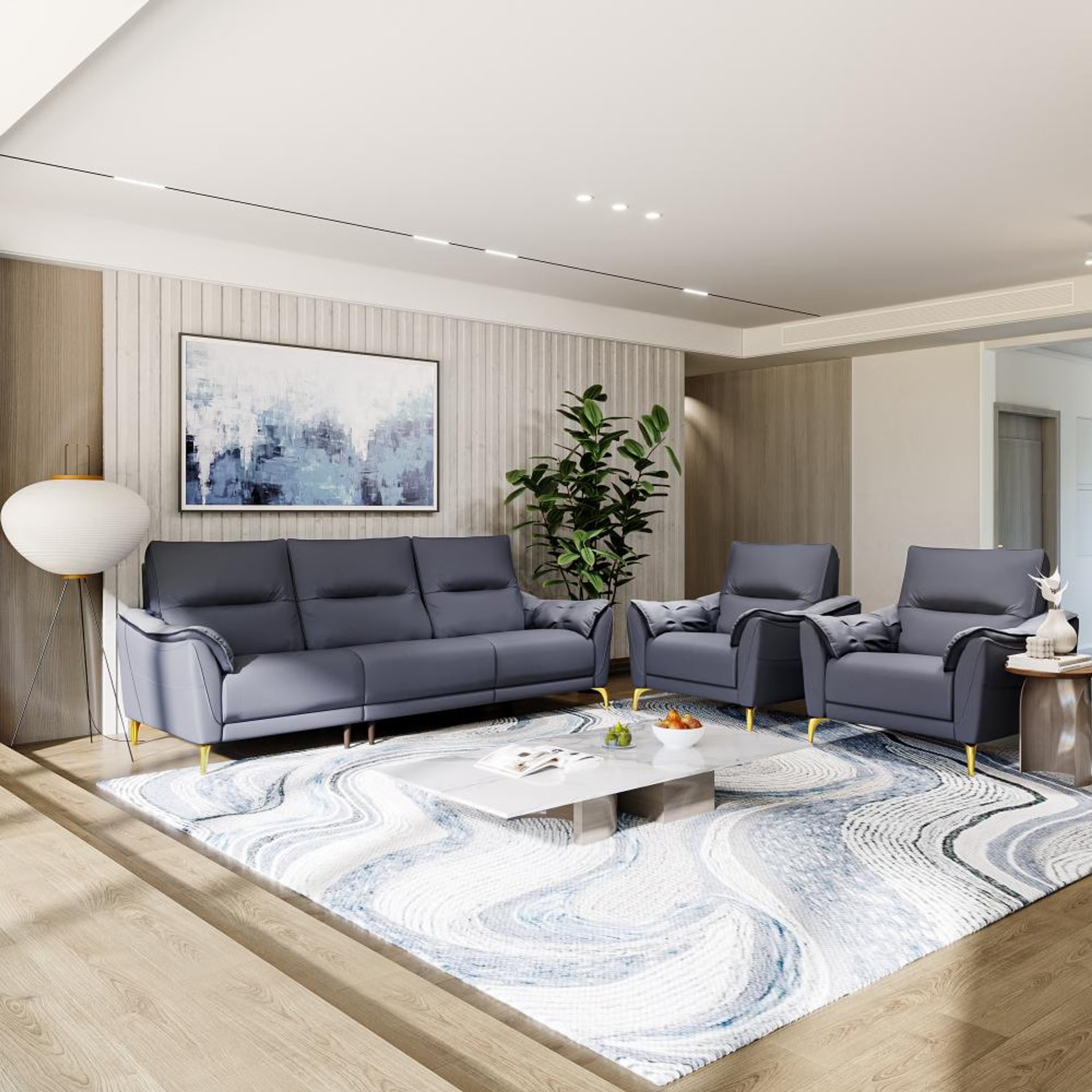Home 25 Wakefit Tuvalu Large Without Motion Sofa Set (3+1+1) Seater Regular, Large, Without Motion, Set (3+1+1), Blue