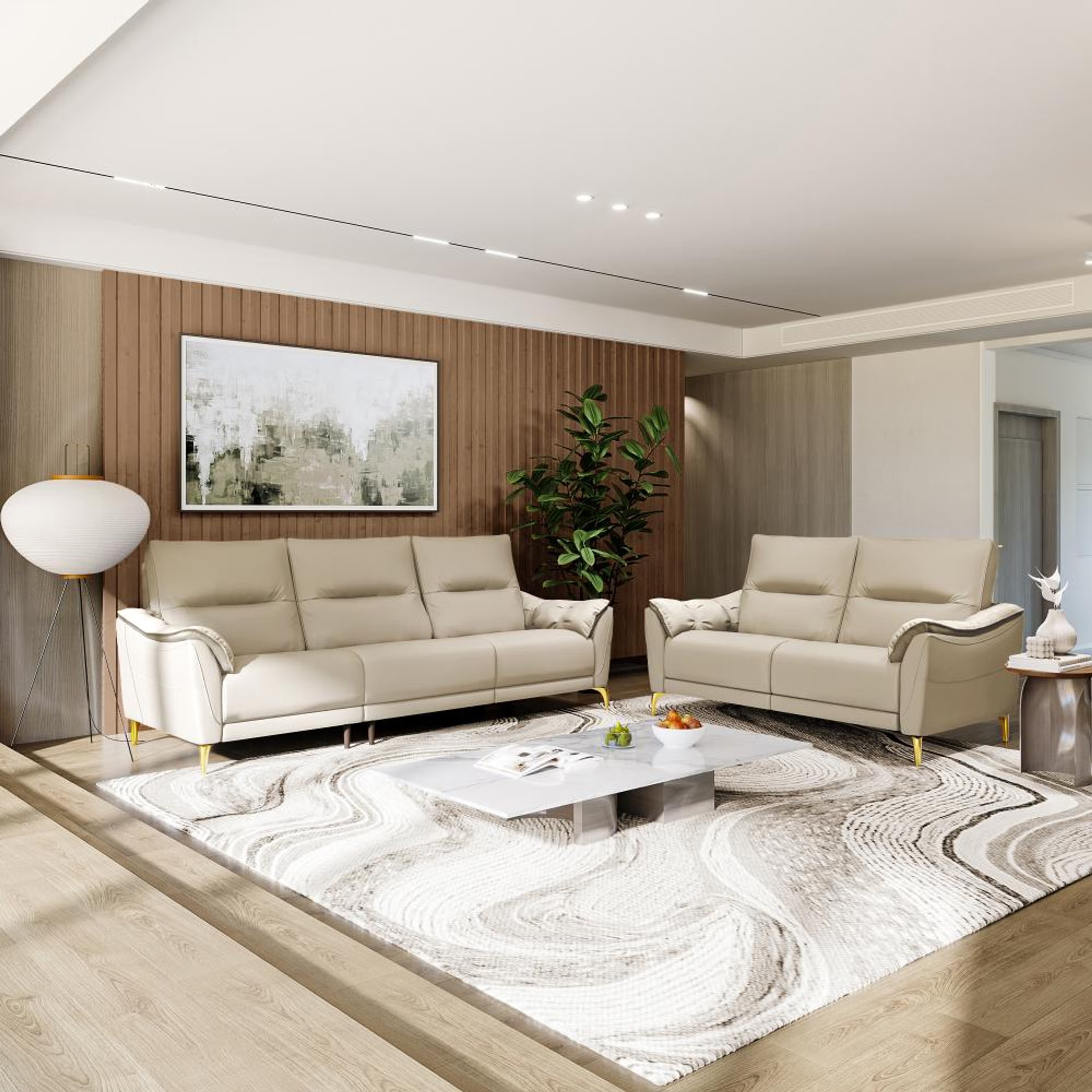 Wakefit Tuvalu Large Without Motion Sofa Set (3+2) Seater Regular, Large, Without Motion, Set (3+2), Beige