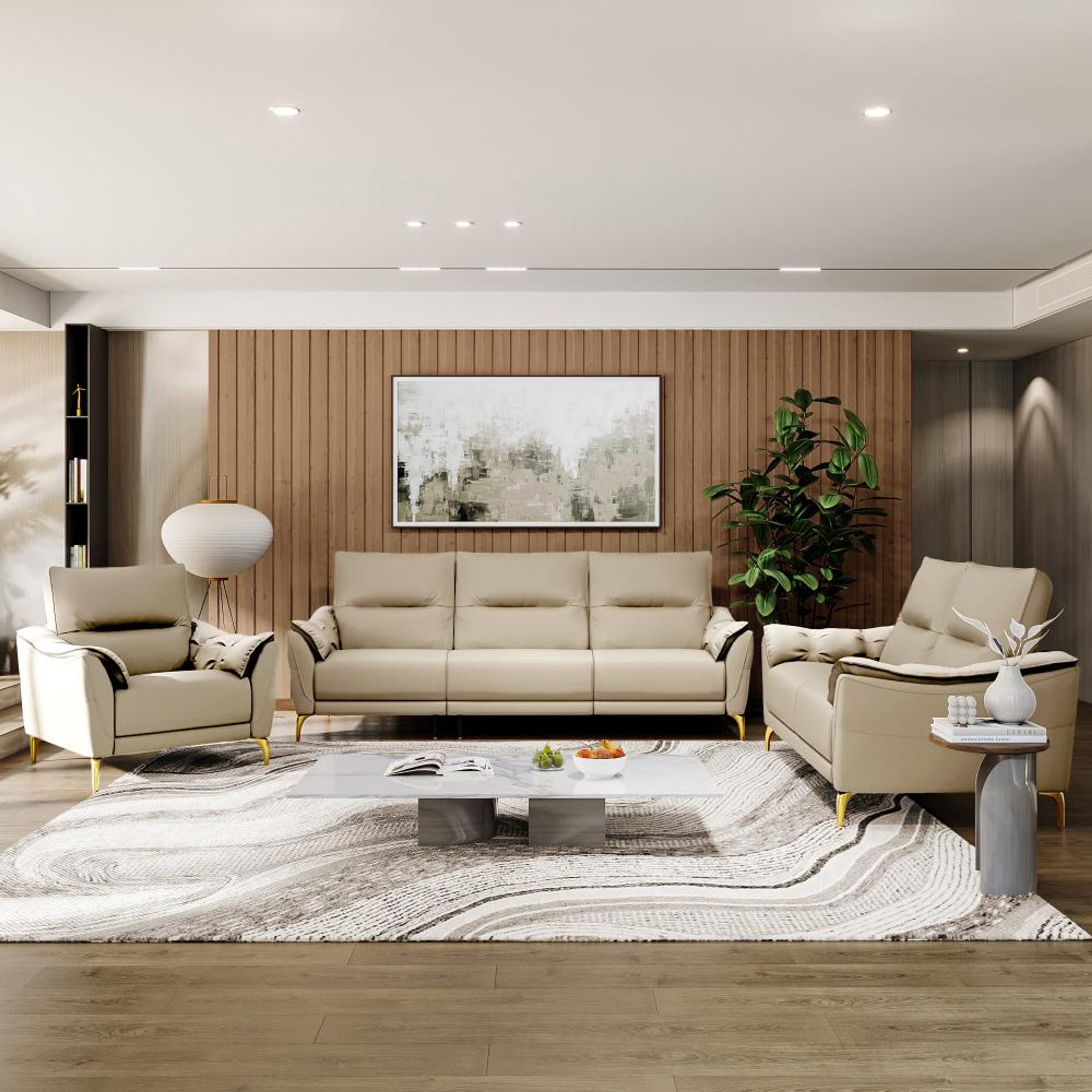 Wakefit Tuvalu Large Without Motion Sofa Set (3+2+1)Seater Regular, Large, Without Motion, Set (3+2+1), Beige