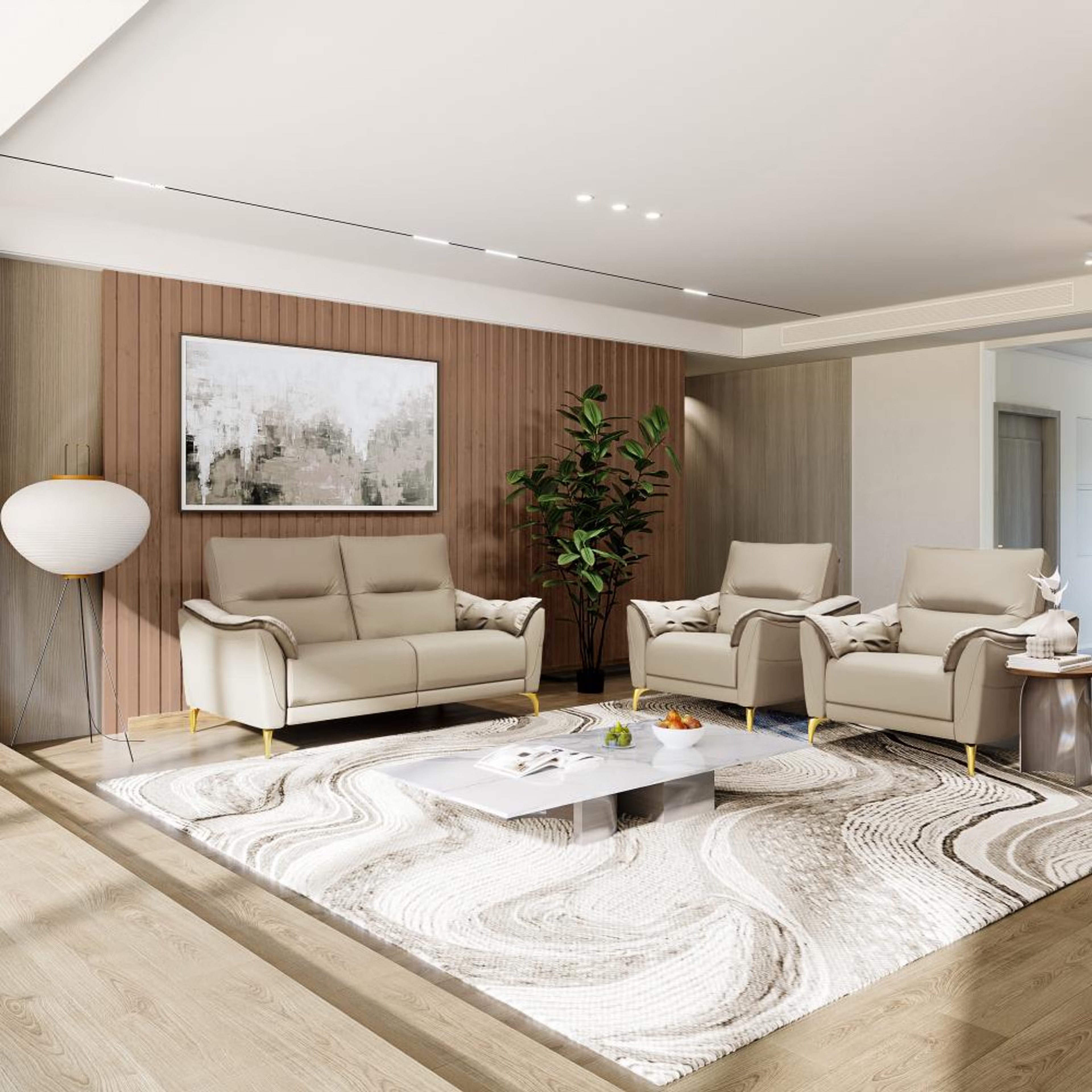 Home 25 Wakefit Tuvalu Large Without Motion Sofa Set (2+1+1) Seater Regular, Large, Without Motion, Set (2+1+1), Beige