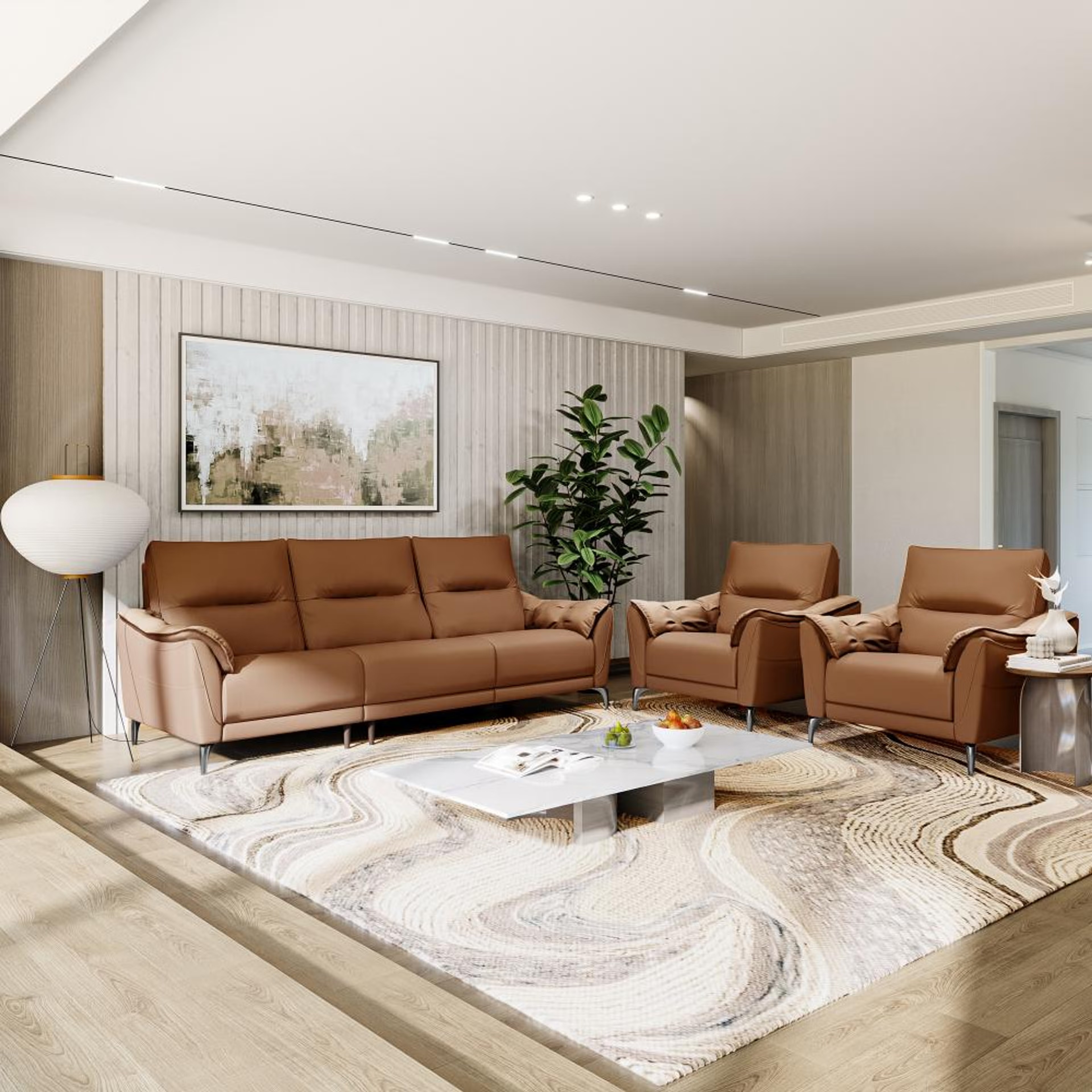 Wakefit Tuvalu Large Without Motion Sofa Set (3+1+1) Seater Regular, Large, Without Motion, Set (3+1+1), Brown