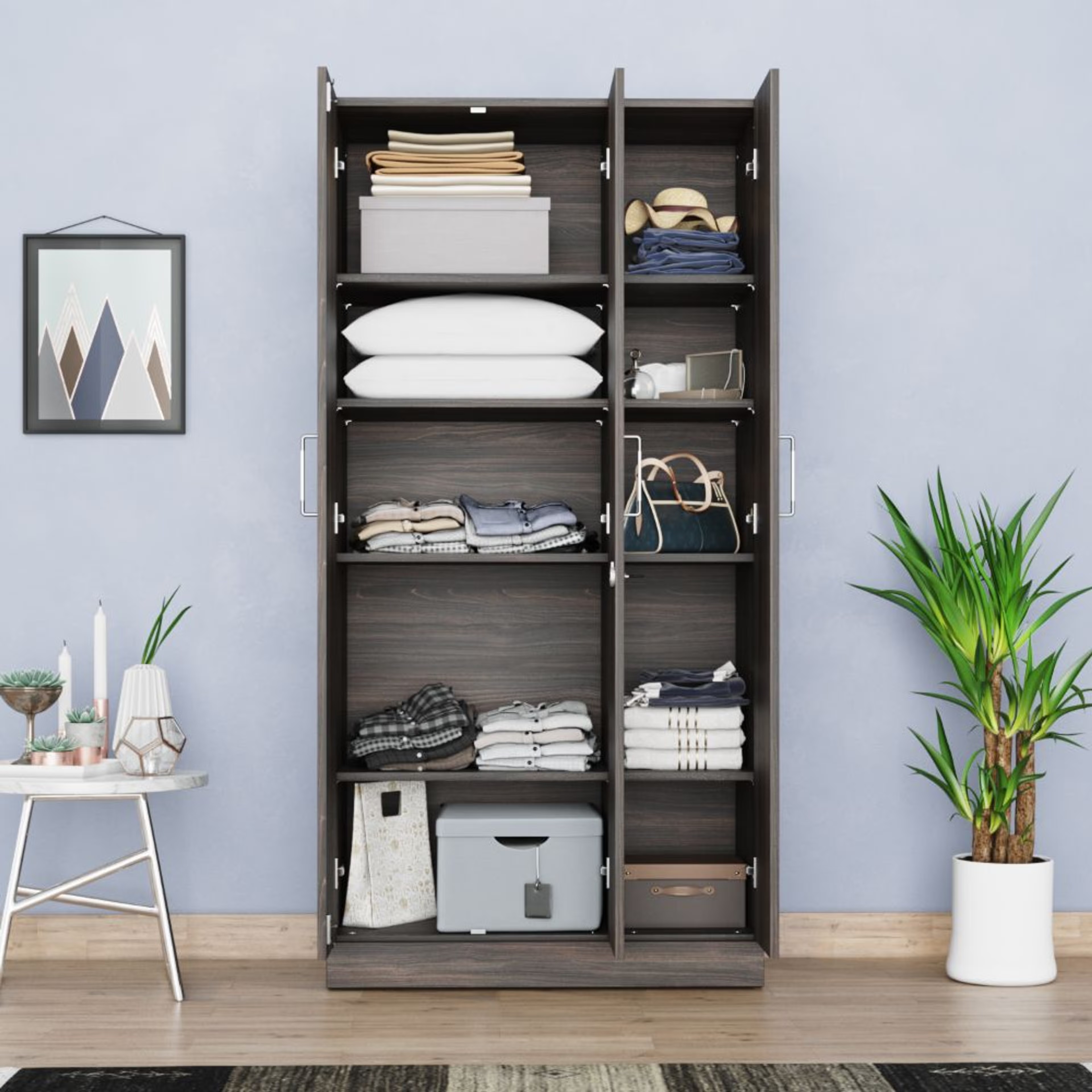 Home 39 Twill 3 Door Compact Wardrobe without Drawer & Mirror | No Hanging Area| (Dark Brown) 3 Door, Without Drawer, Without Mirror, No Hanging Area, Dark Brown