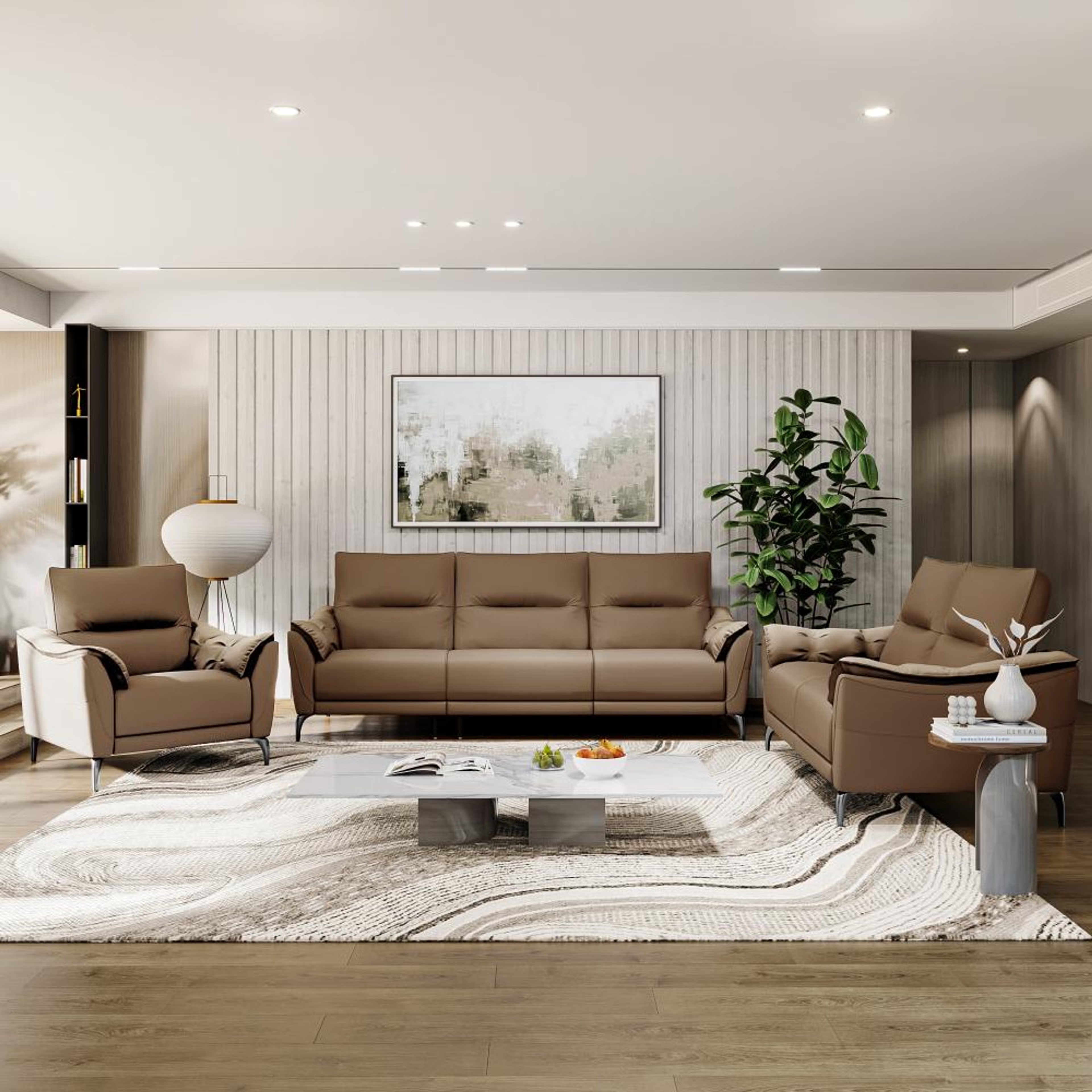 Wakefit Tuvalu Large Without Motion Sofa Set (3+2+1)Seater Regular, Large, Without Motion, Set (3+2+1), Cappuccino