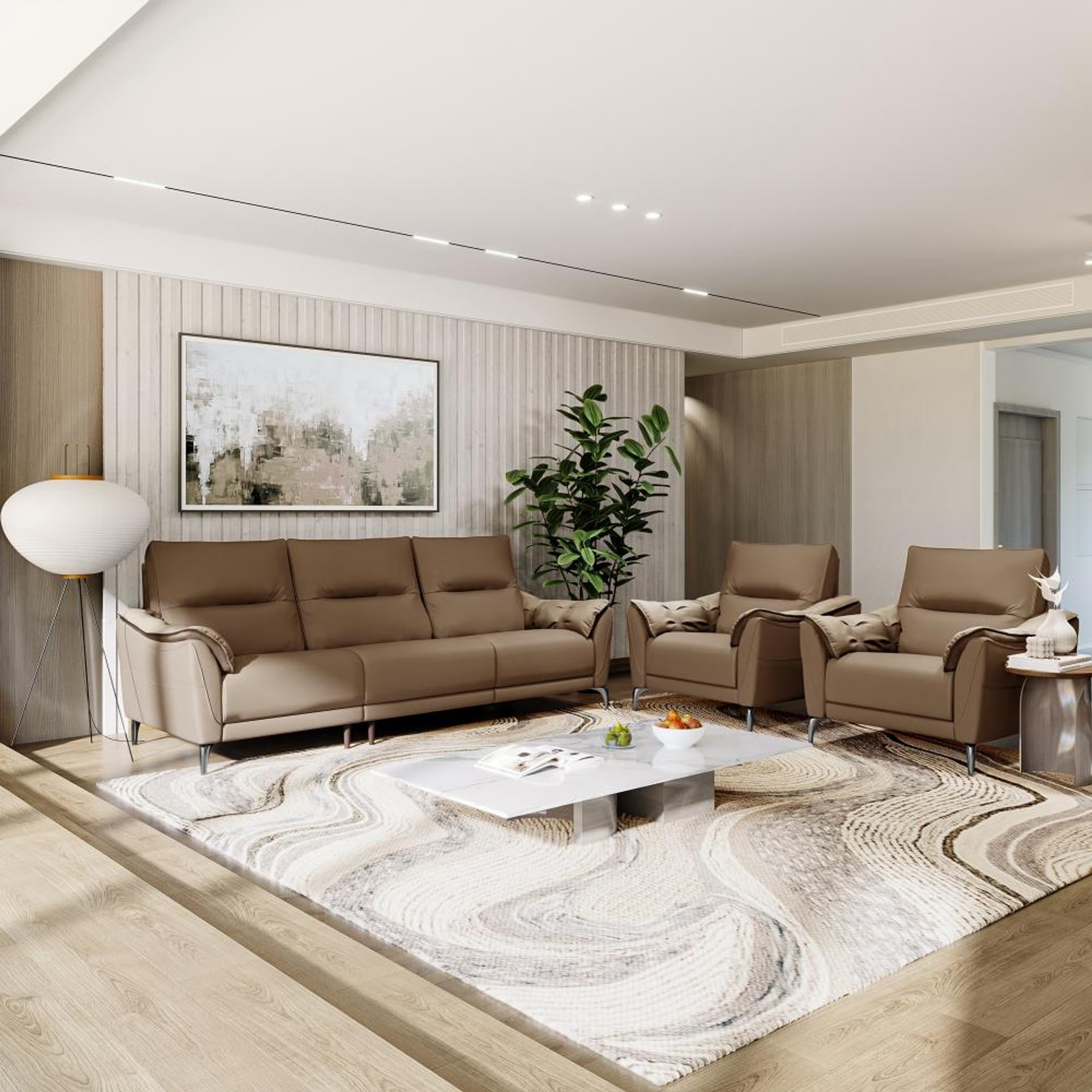 Wakefit Tuvalu Large Without Motion Sofa Set (3+1+1) Seater Regular, Large, Without Motion, Set (3+1+1), Cappuccino
