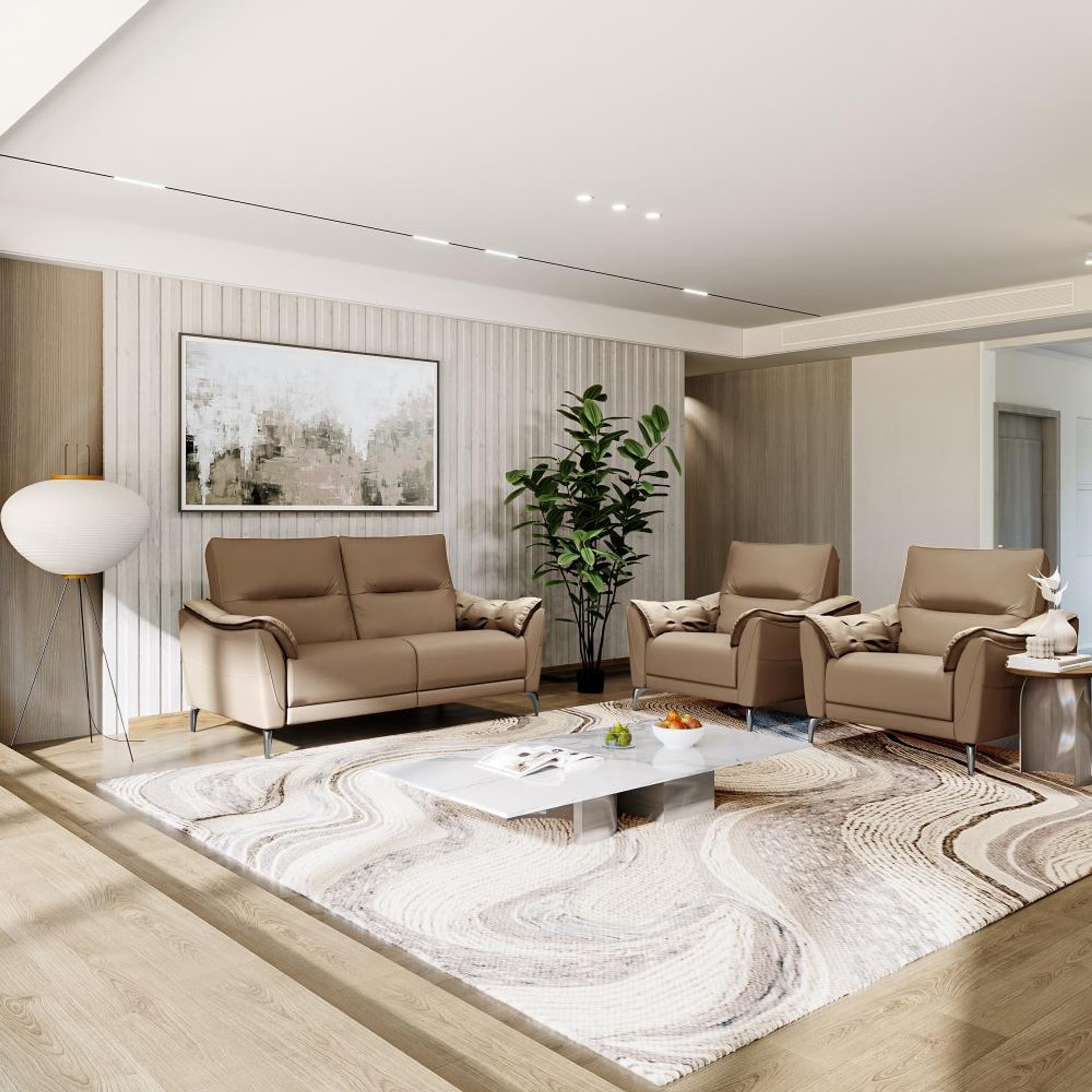 Wakefit Tuvalu Large Without Motion Sofa Set (2+1+1) Seater Regular, Large, Without Motion, Set (2+1+1), Cappuccino