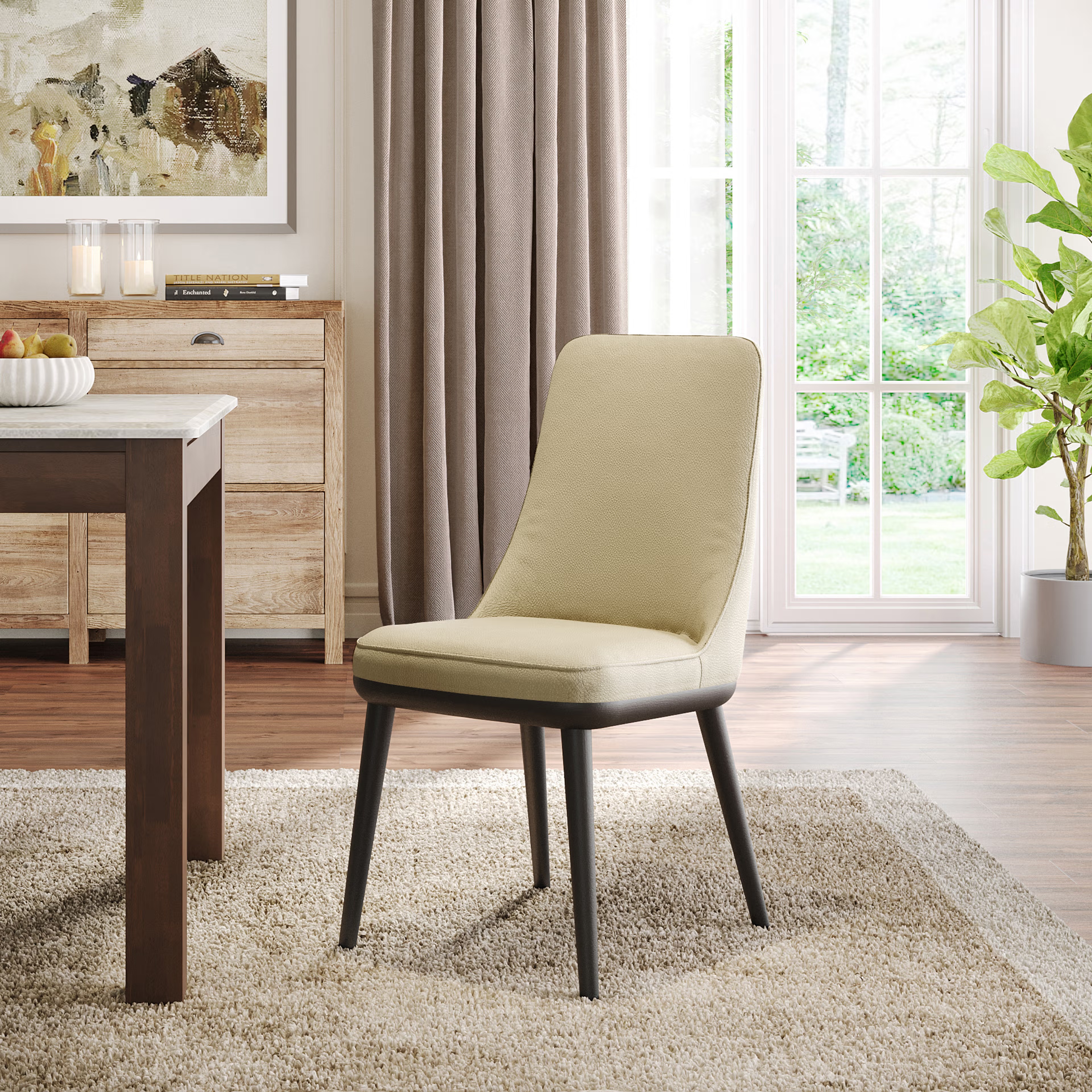 Home 43 Wakefit Kova Dining Chair - Robin Beige With Cushion, Robin Beige, Black