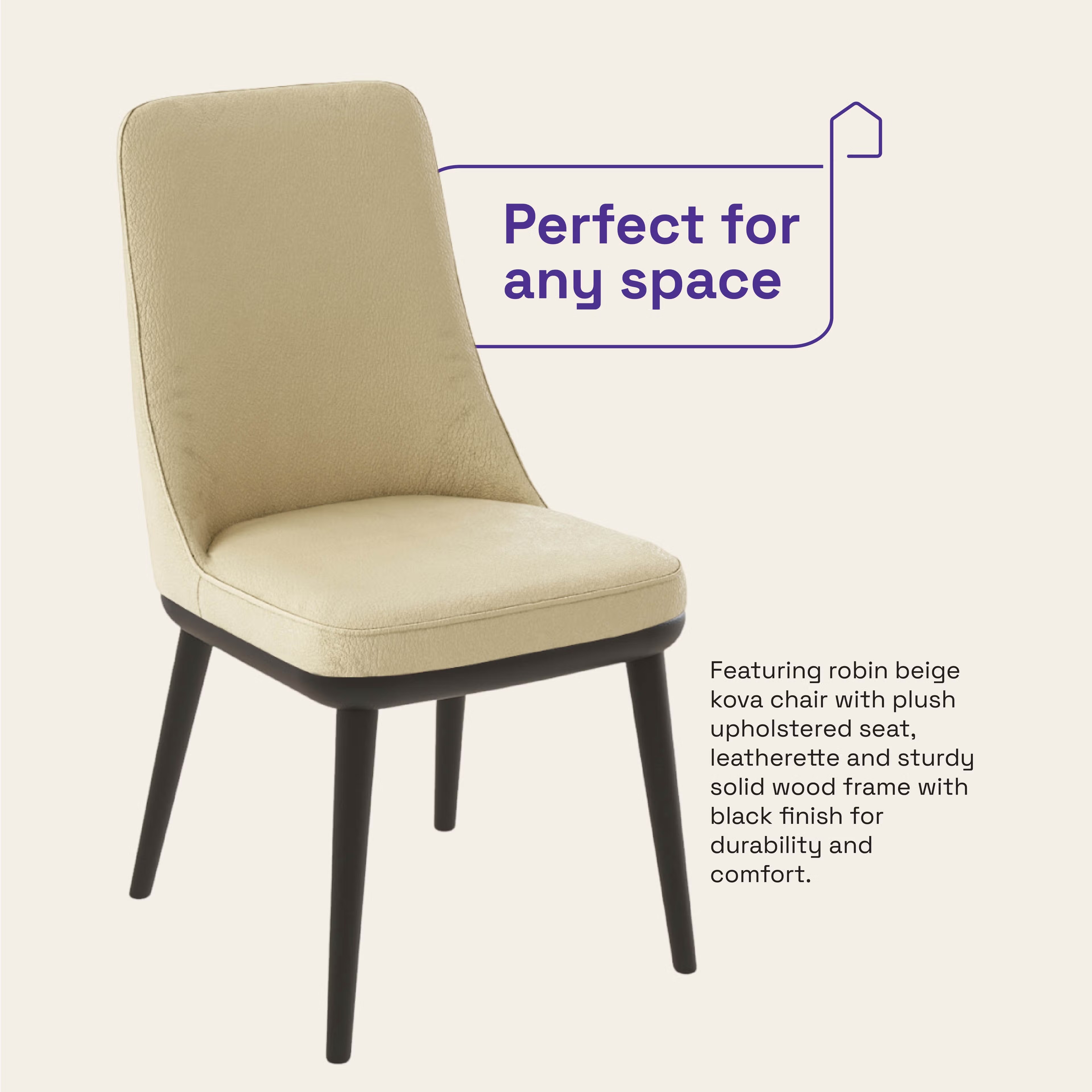 Wakefit Kova Dining Chair - Robin Beige With Cushion, Robin Beige, Black 4 Wakefit Kova Dining Chair - Robin Beige With Cushion, Robin Beige, Black