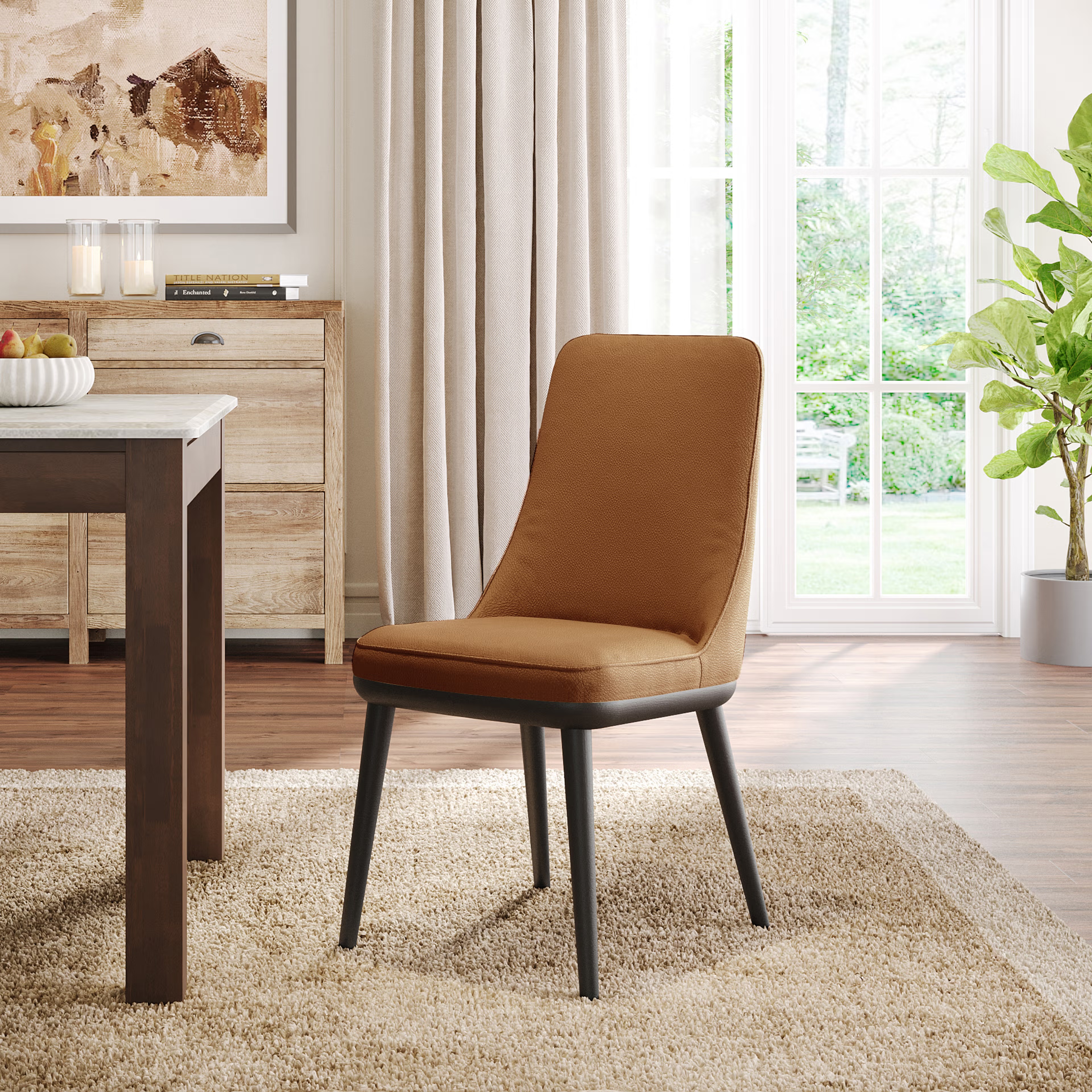 Wakefit Kova Dining Chair - Robin Tan With Cushion, Robin Tan, Black