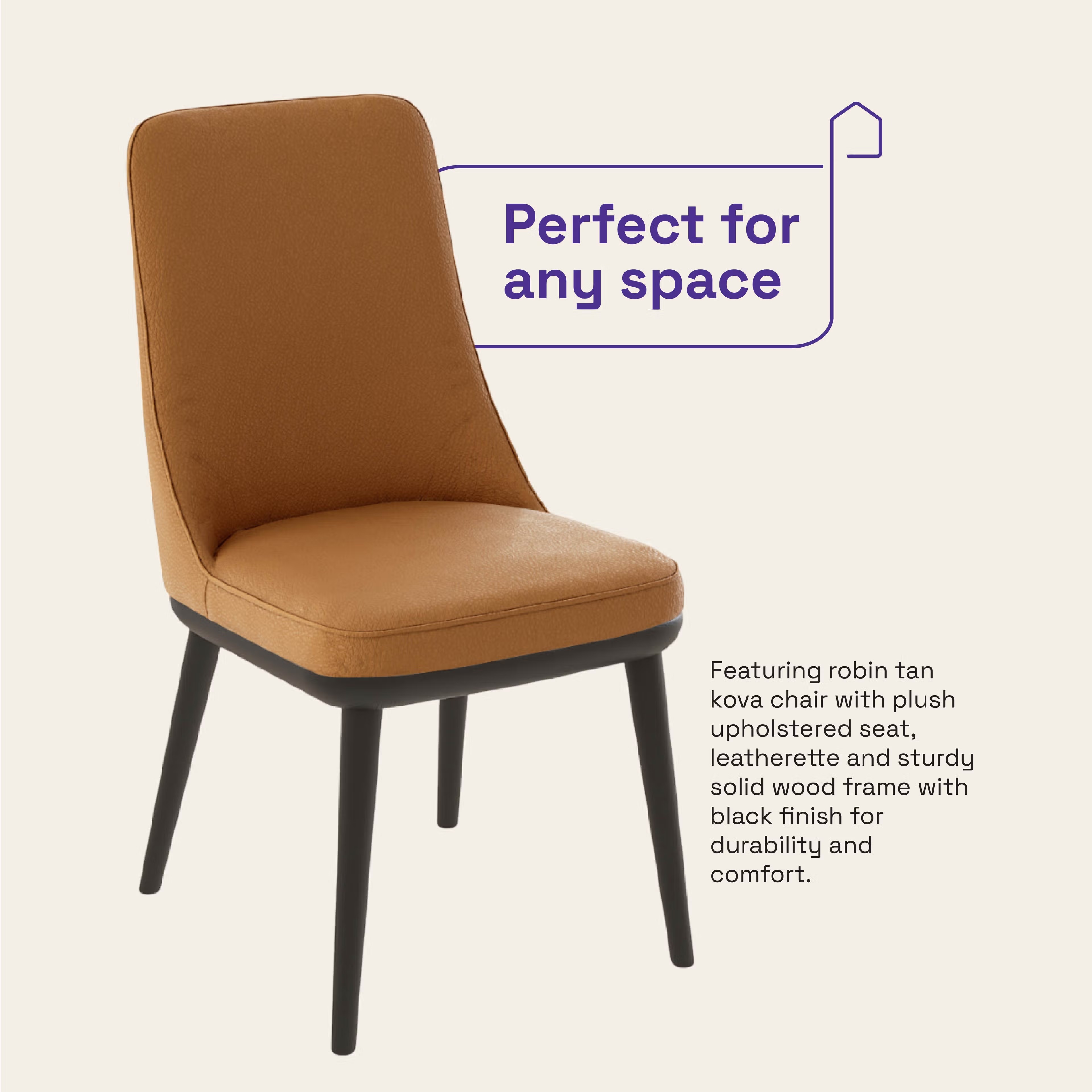 Wakefit Kova Dining Chair - Robin Tan With Cushion, Robin Tan, Black 4 Wakefit Kova Dining Chair - Robin Tan With Cushion, Robin Tan, Black