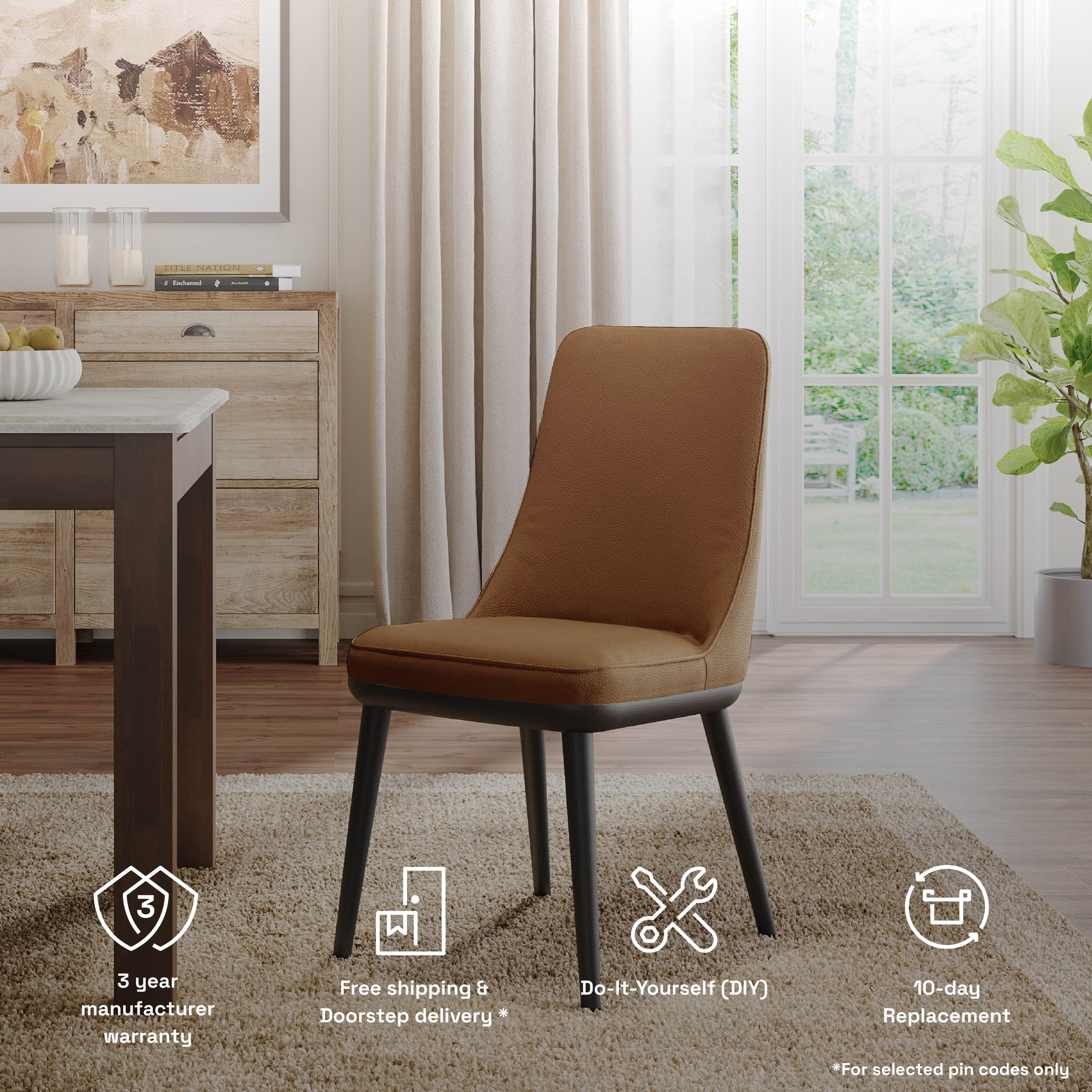 Wakefit Kova Dining Chair - Robin Tan With Cushion, Robin Tan, Black 8 Wakefit Kova Dining Chair - Robin Tan With Cushion, Robin Tan, Black