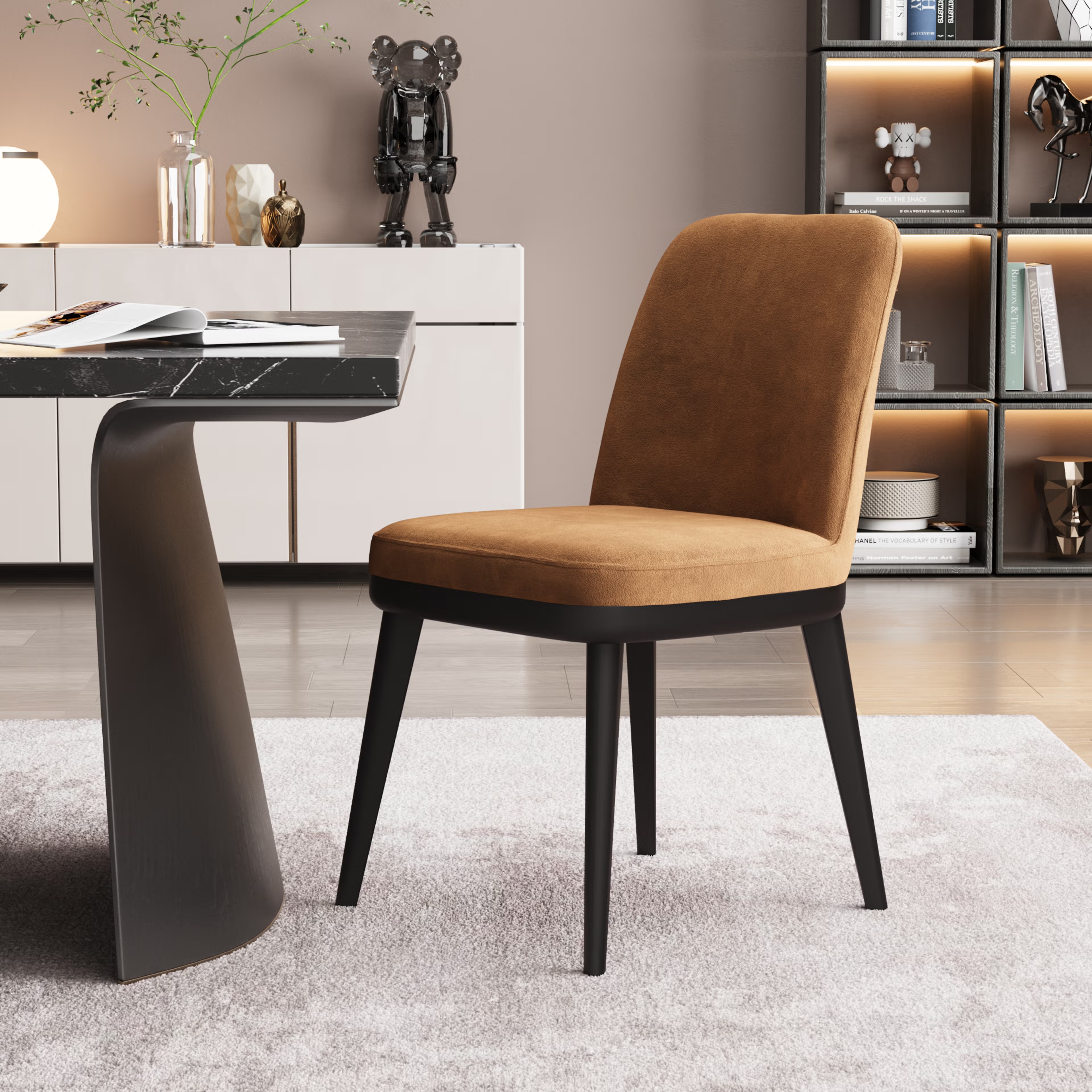 Home 33 Wakefit Arvia Dining Chair - Napoli Tan Without Arm, With Cushion, Napoli Tan, Black