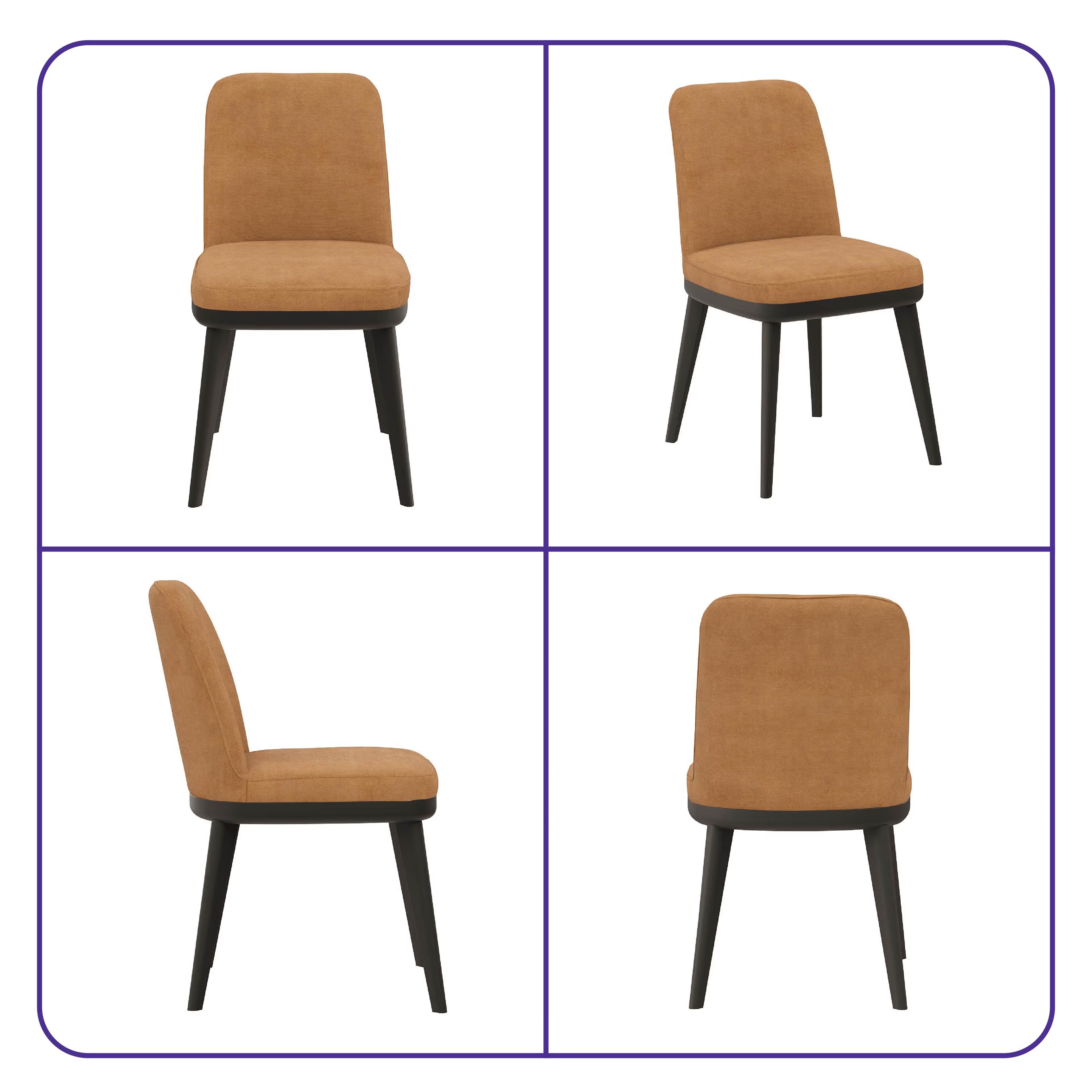 Home 35 Wakefit Arvia Dining Chair - Napoli Tan Without Arm, With Cushion, Napoli Tan, Black