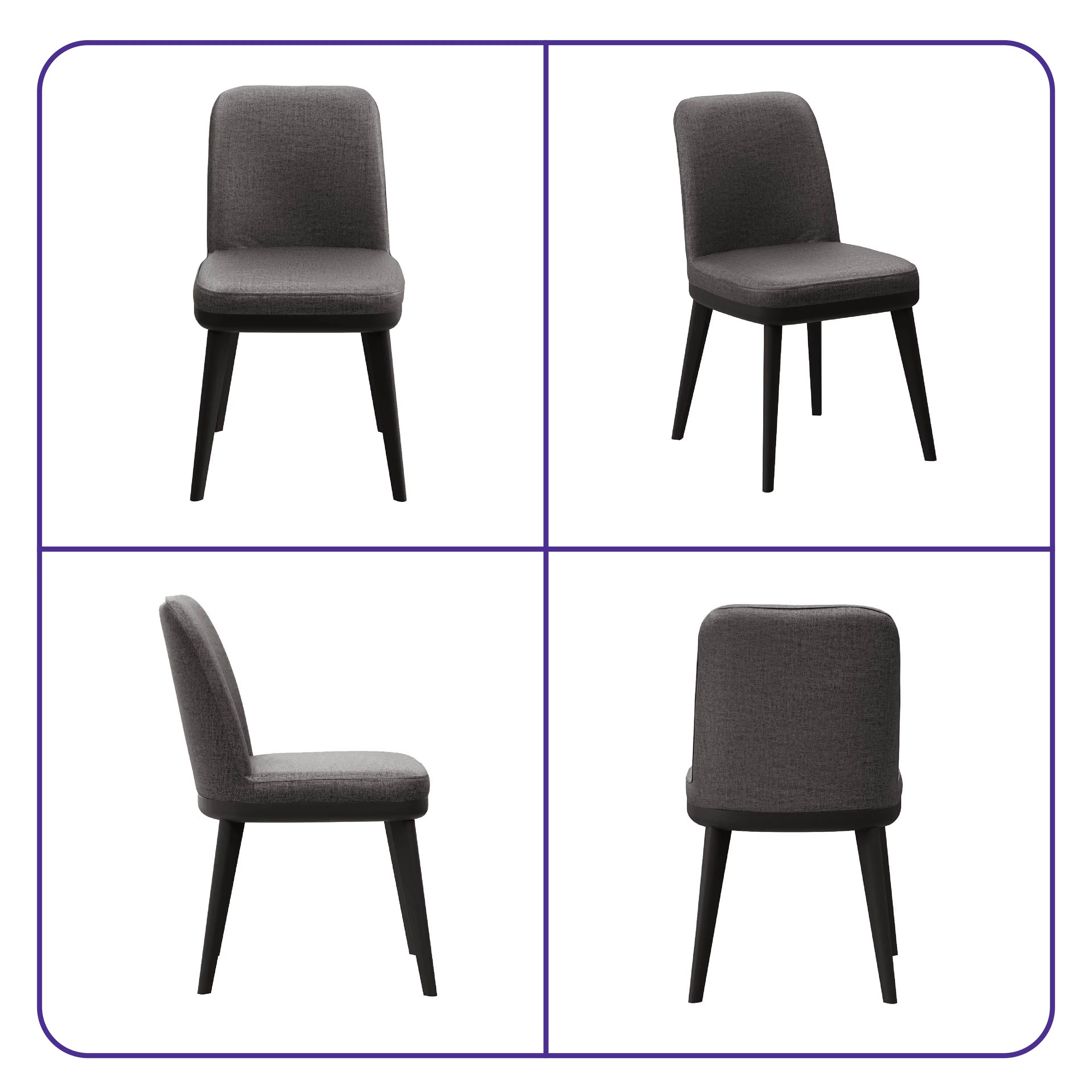 Wakefit Arvia Dining Chair - Charcoal Grey Without Arm, With Cushion, Charcoal Grey, Black