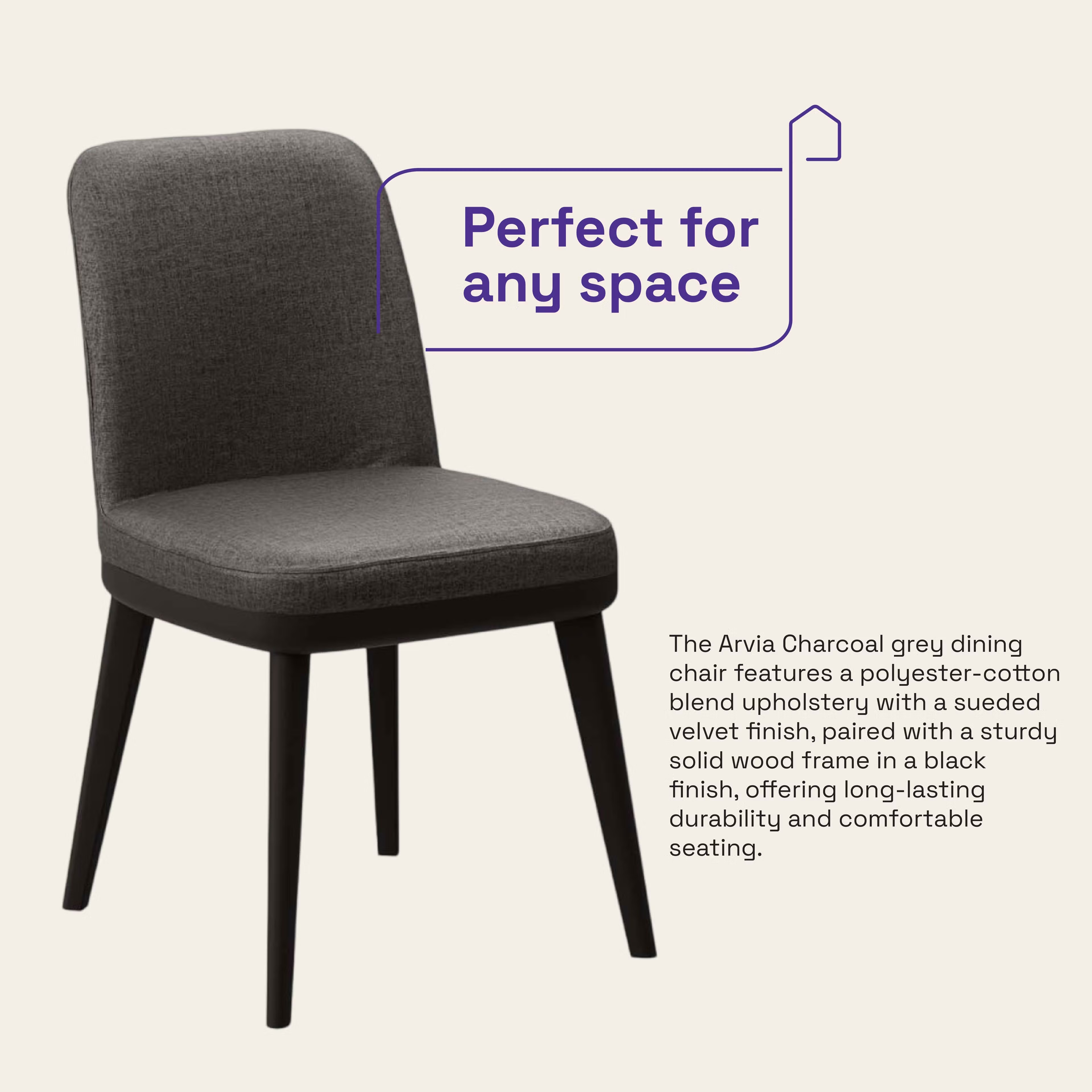 Wakefit Arvia Dining Chair - Charcoal Grey Without Arm, With Cushion, Charcoal Grey, Black 4 Wakefit Arvia Dining Chair - Charcoal Grey Without Arm, With Cushion, Charcoal Grey, Black