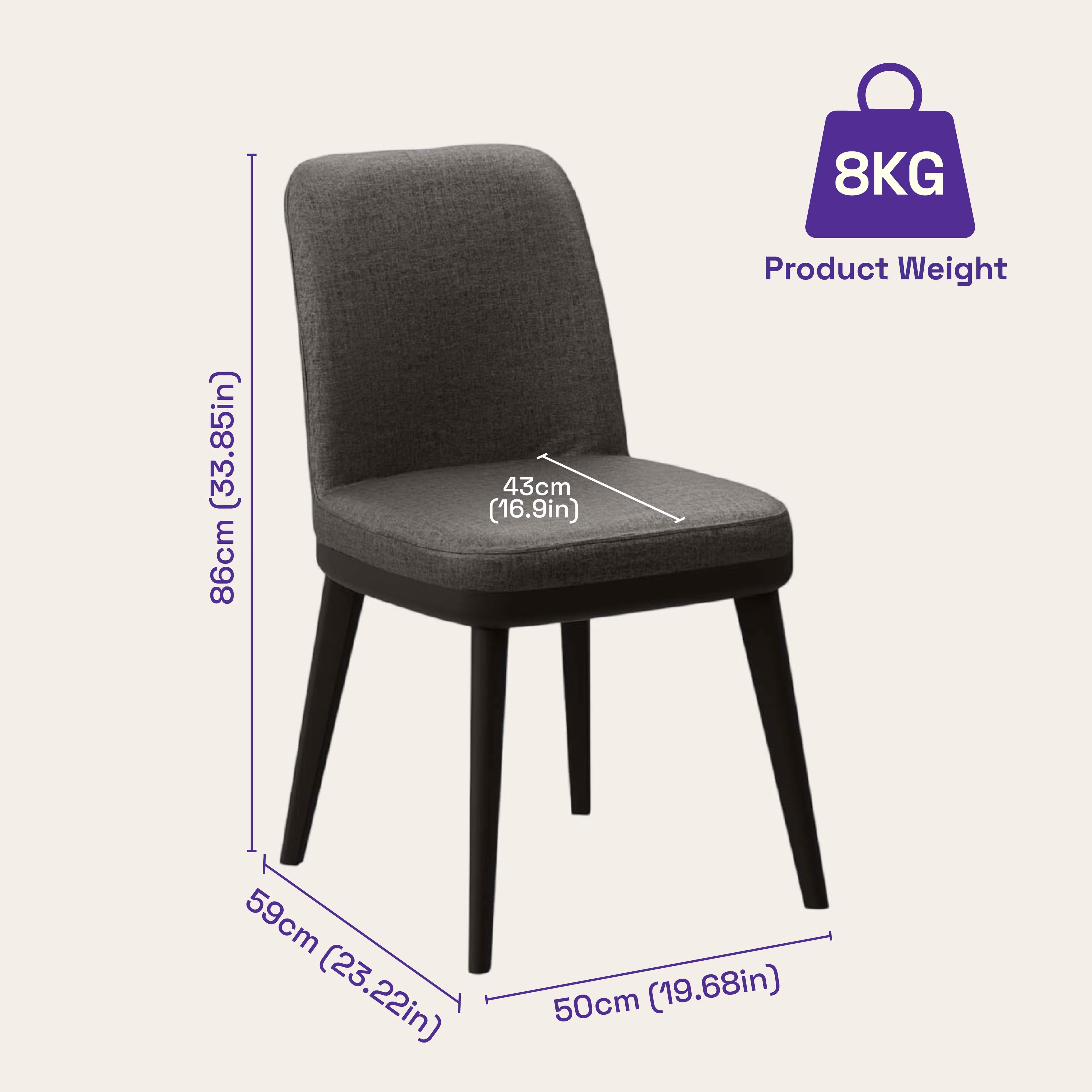 Wakefit Arvia Dining Chair - Charcoal Grey Without Arm, With Cushion, Charcoal Grey, Black 7 Wakefit Arvia Dining Chair - Charcoal Grey Without Arm, With Cushion, Charcoal Grey, Black