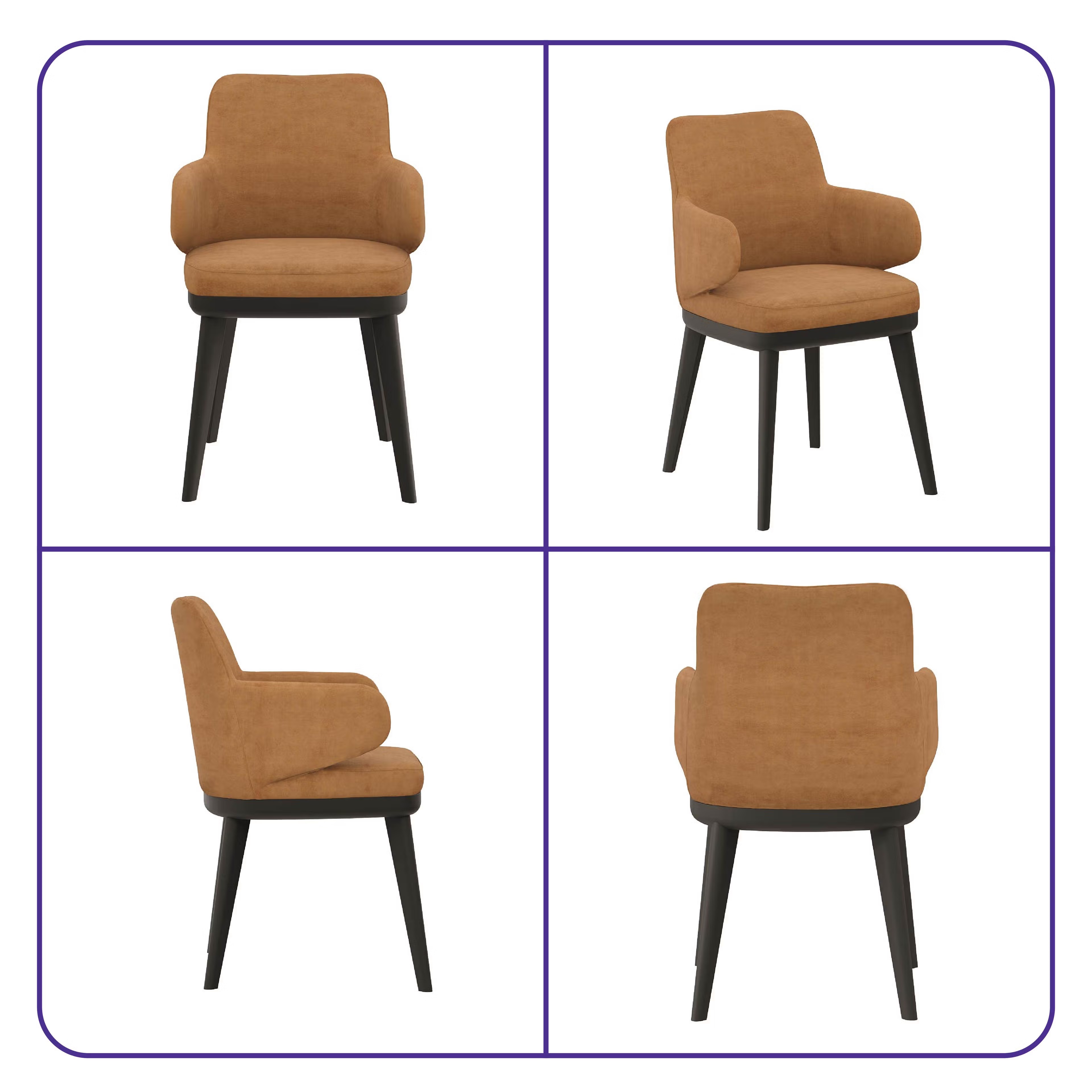Home 38 Wakefit Arvia Dining Chair with Arm - Napoli Tan With Arm, With Cushion, Napoli Tan, Black