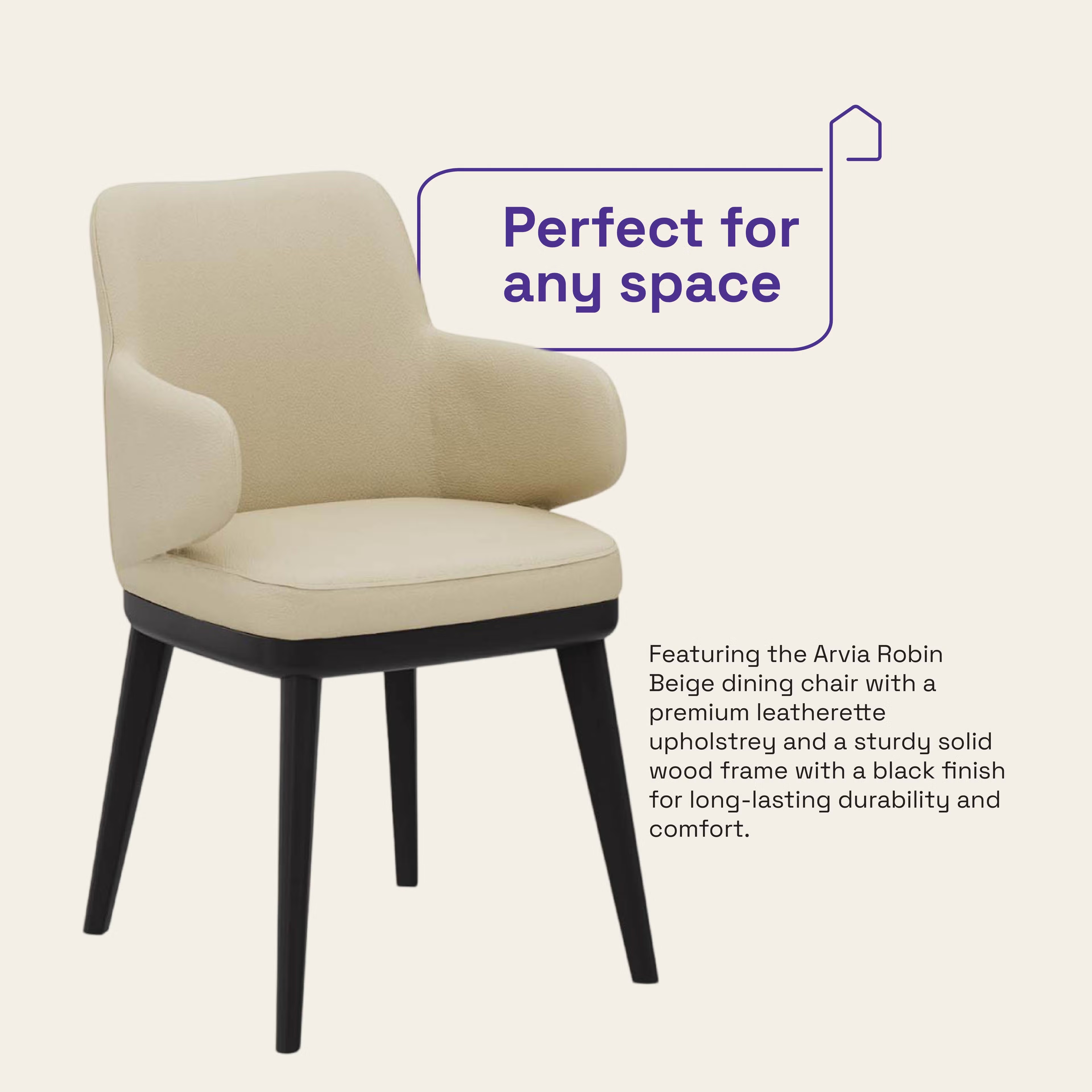 Wakefit Arvia Dining Chair with Arm - Robin Beige With Arm, With Cushion, Robin Beige, Black 4 Wakefit Arvia Dining Chair with Arm - Robin Beige With Arm, With Cushion, Robin Beige, Black