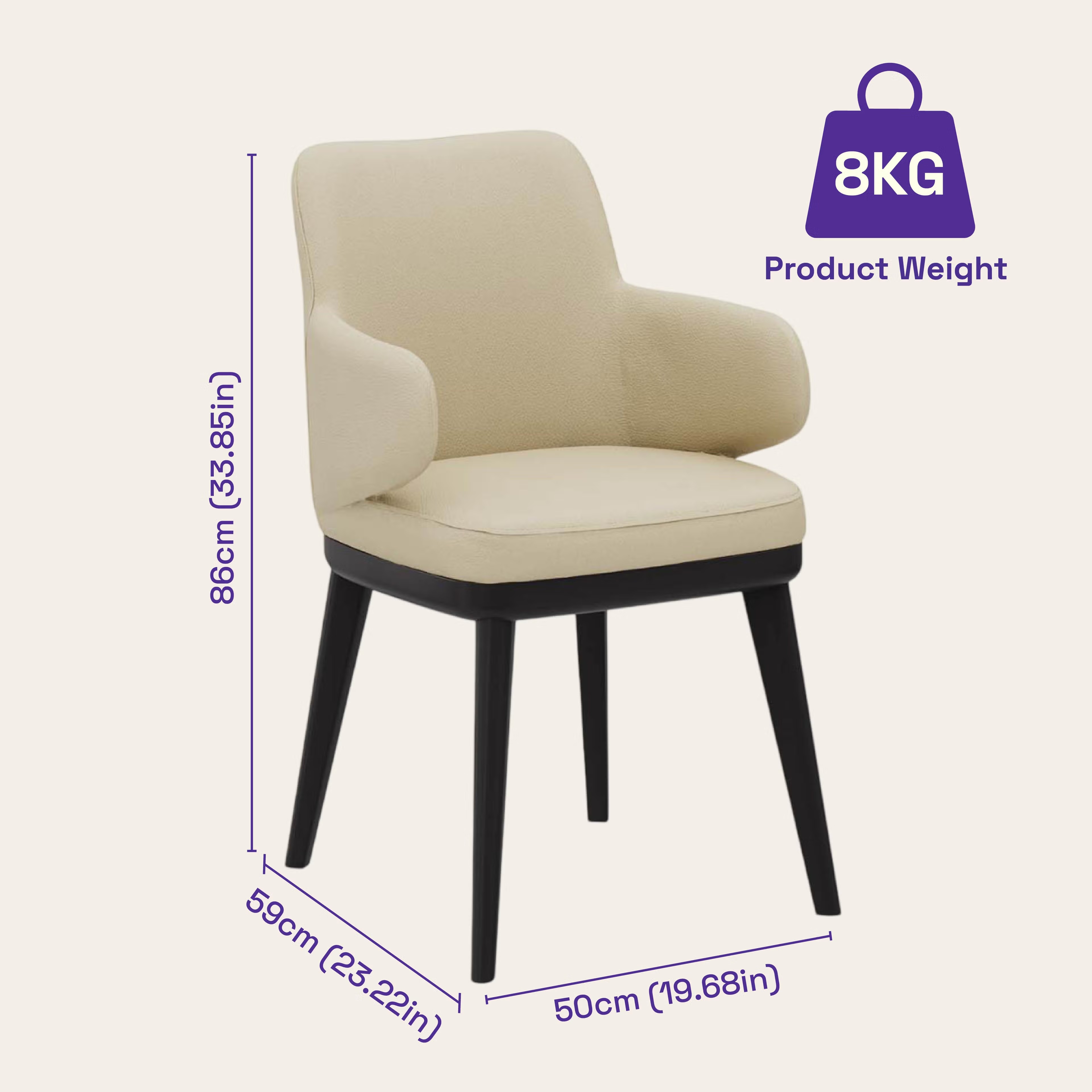 Wakefit Arvia Dining Chair with Arm - Robin Beige With Arm, With Cushion, Robin Beige, Black 7 Wakefit Arvia Dining Chair with Arm - Robin Beige With Arm, With Cushion, Robin Beige, Black