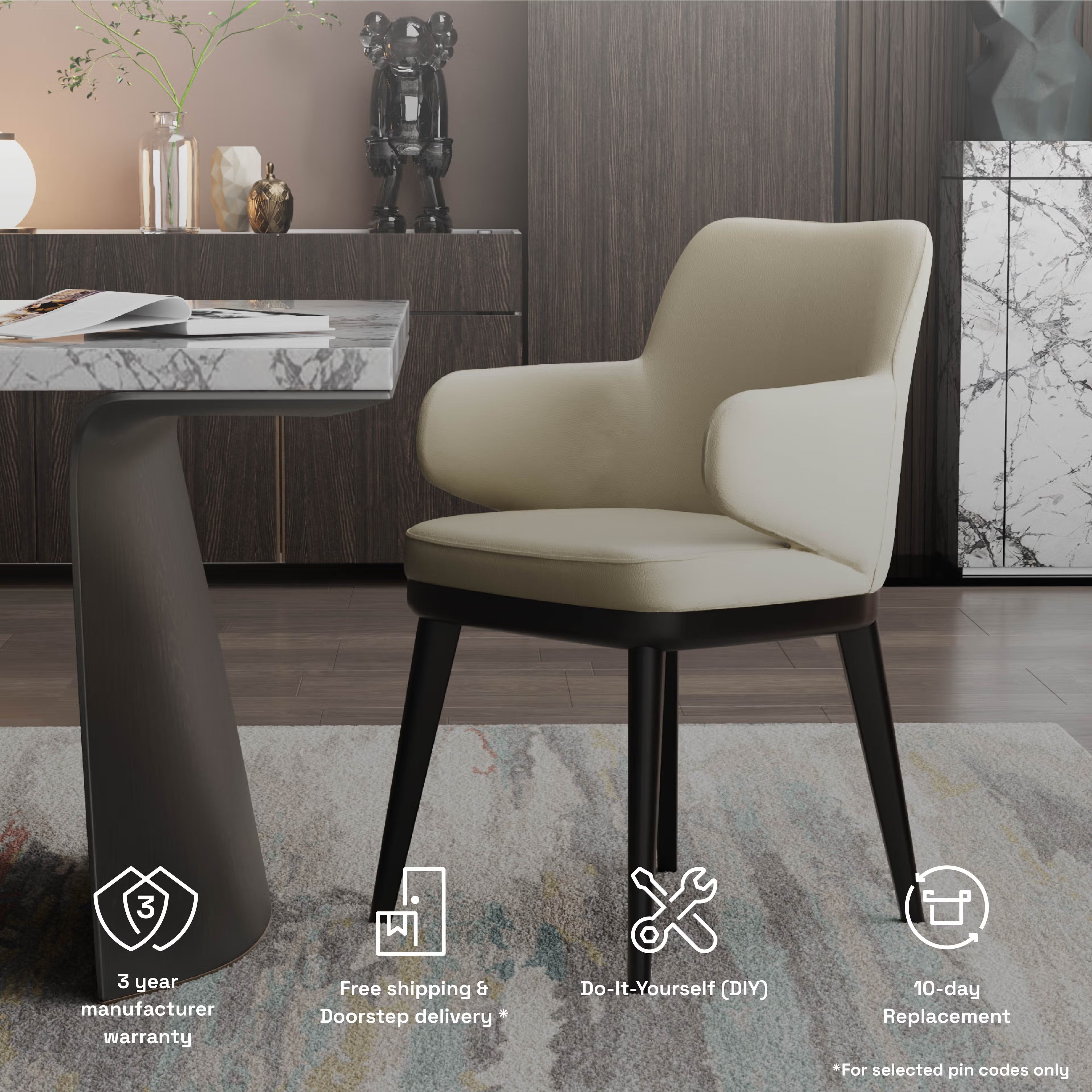 Wakefit Arvia Dining Chair with Arm - Robin Beige With Arm, With Cushion, Robin Beige, Black 8 Wakefit Arvia Dining Chair with Arm - Robin Beige With Arm, With Cushion, Robin Beige, Black