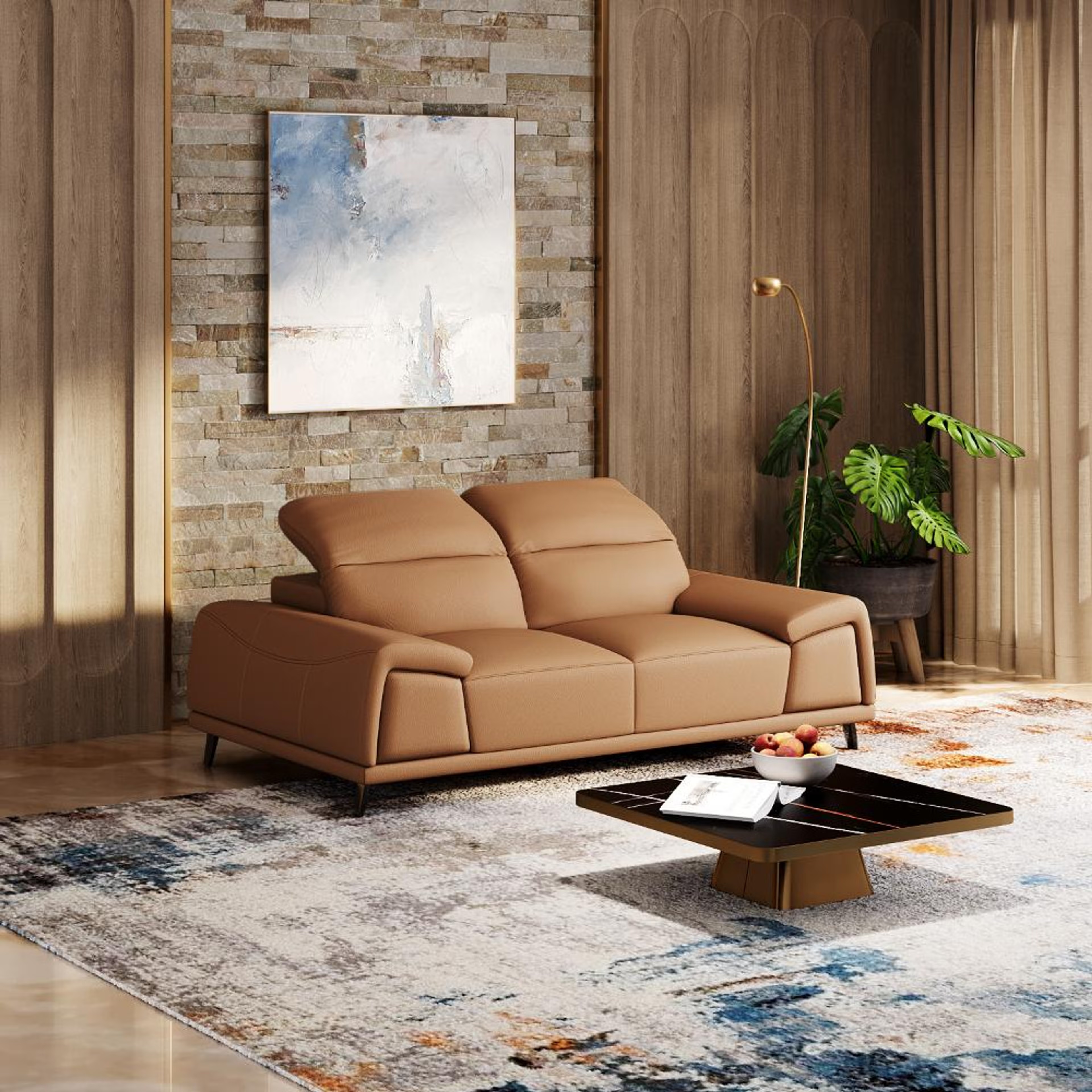 Wakefit Suva Sofa - Two Seater Regular, Two Seater, Camel
