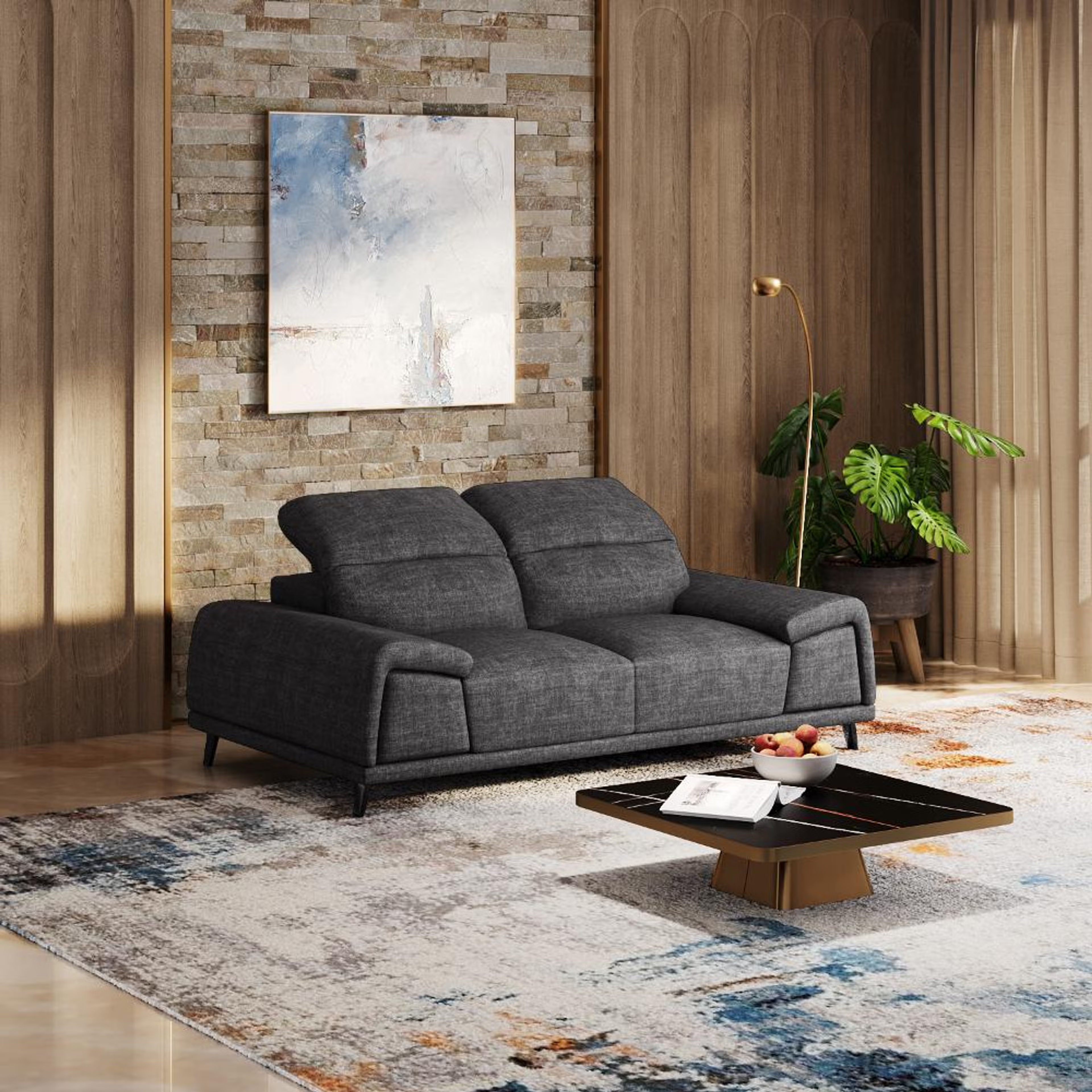 Wakefit Suva Sofa - Two Seater Regular, Two Seater, Graphite