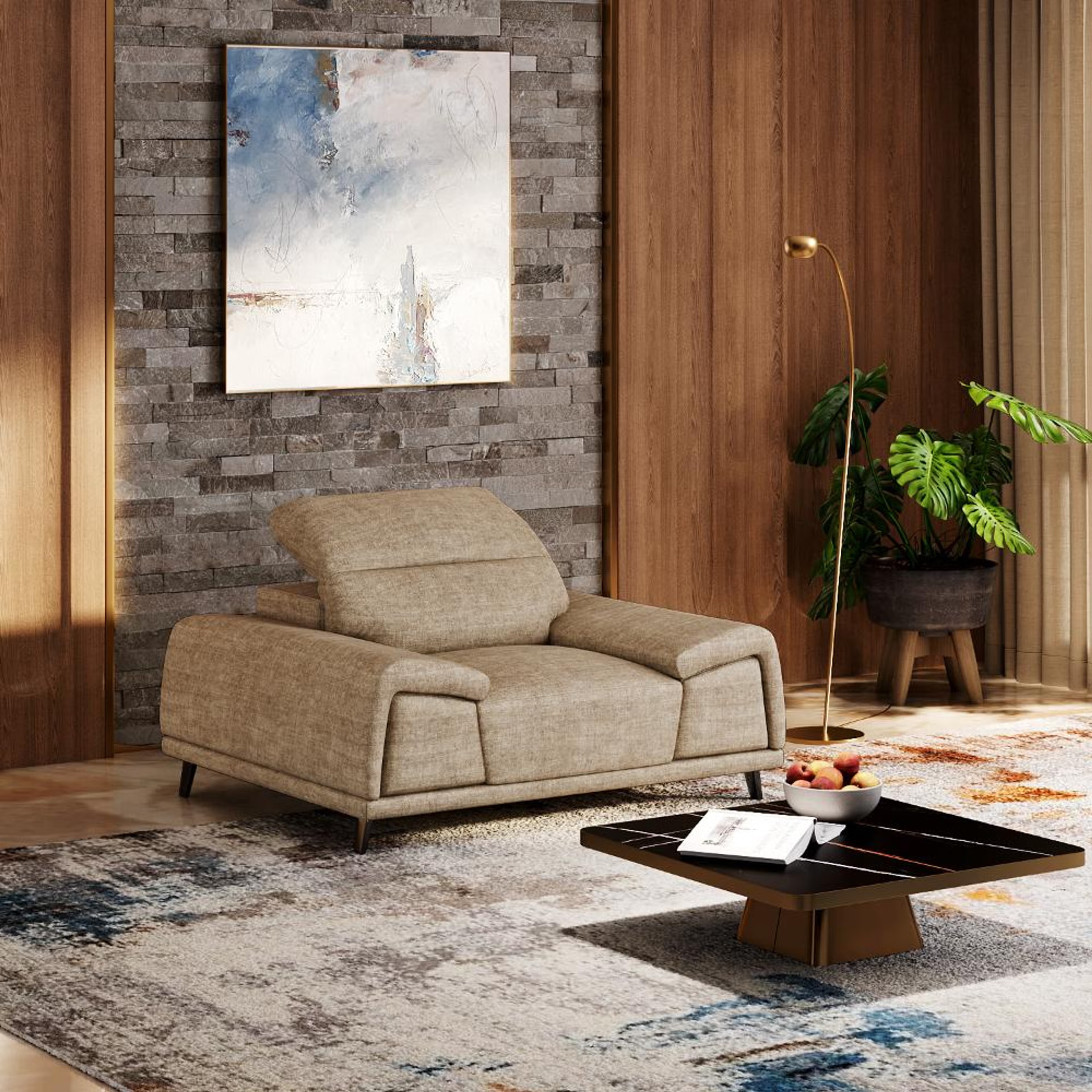 Wakefit Suva Sofa - One Seater Regular, Single Seater, Taupe
