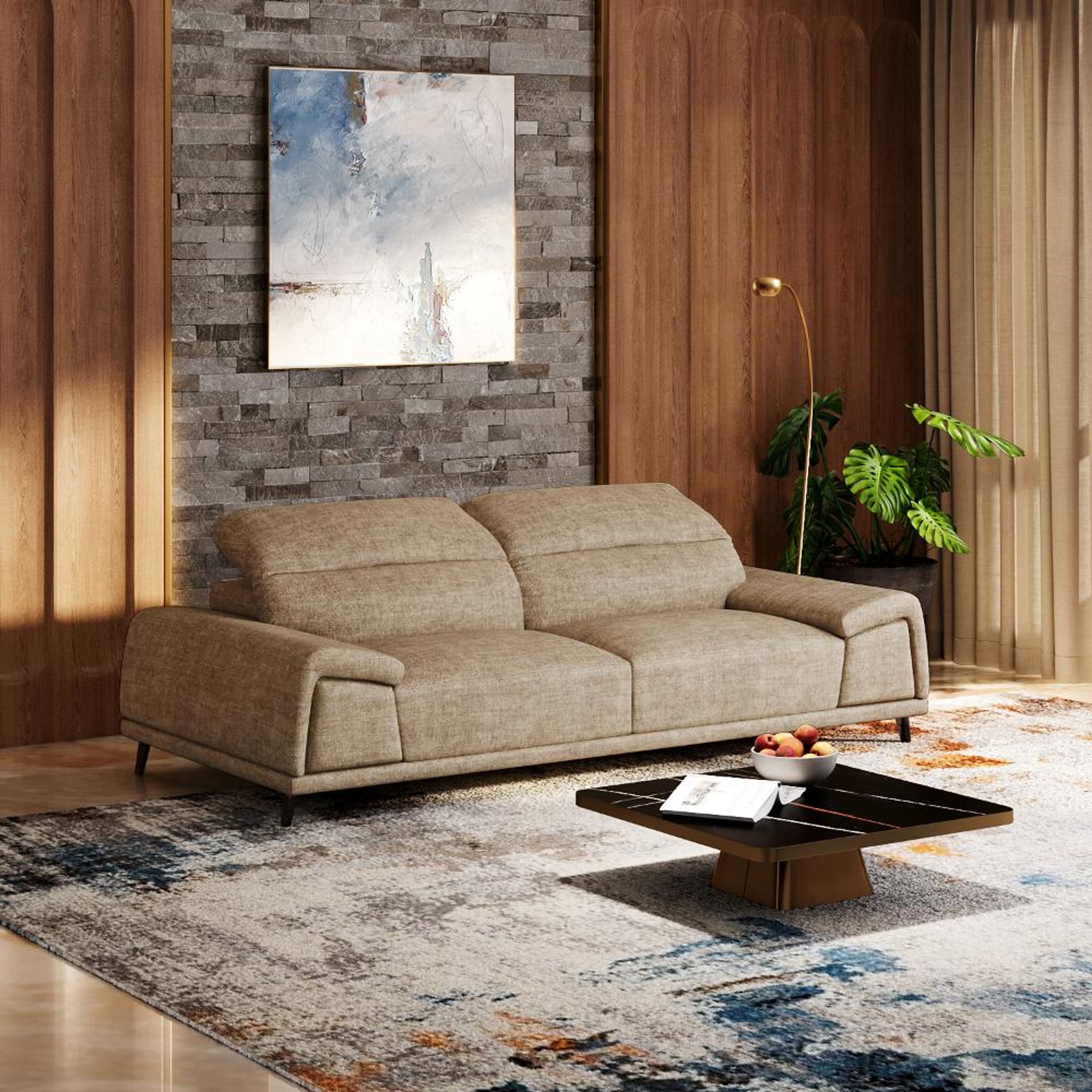 Wakefit Suva Sofa - Three Seater Regular, Three Seater, Taupe