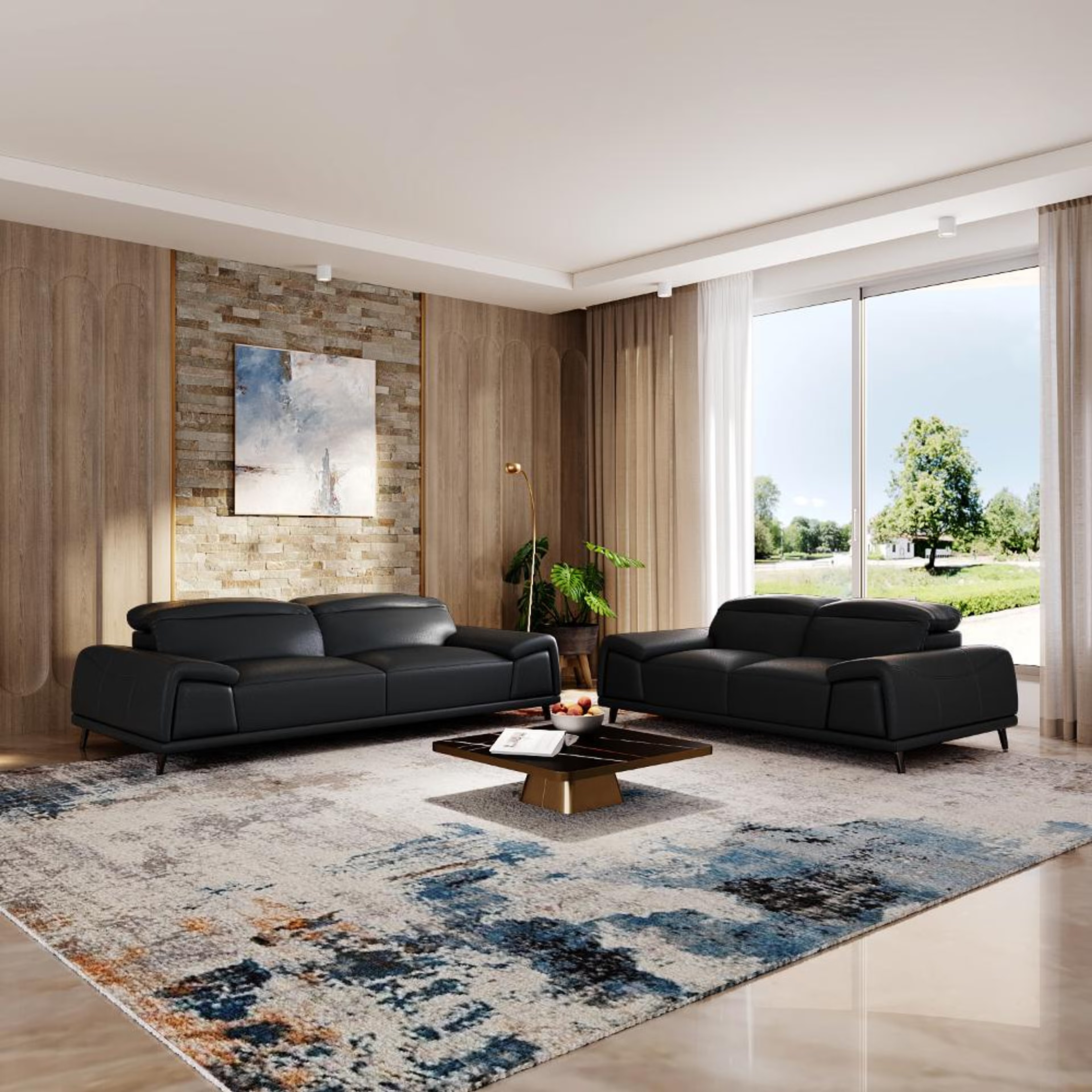 Wakefit Suva Sofa Set (3+2) Seater Regular, Set (3+2), Black